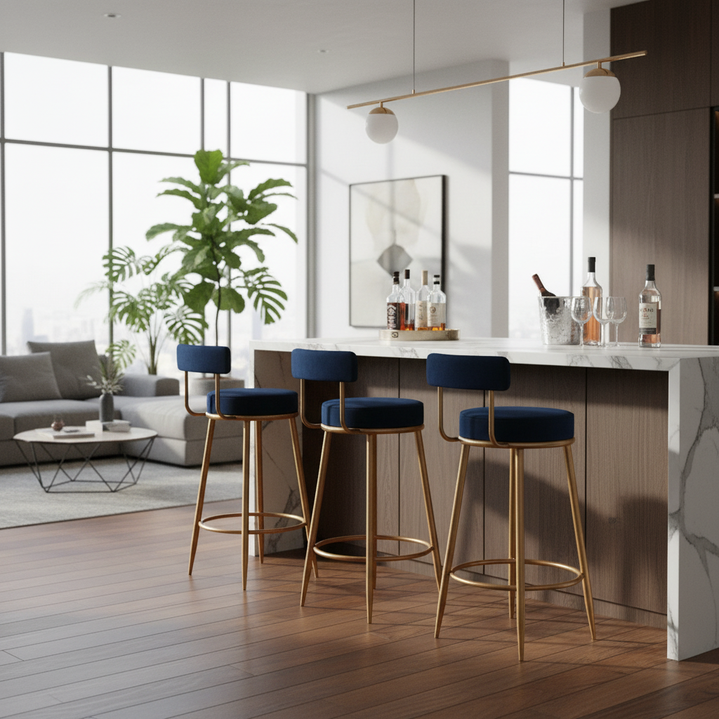 Nutech Decor Velvet Counter Height Bar Stool with Padded Backrest with Black & Gold Legs | Kitchen & Bar Seating