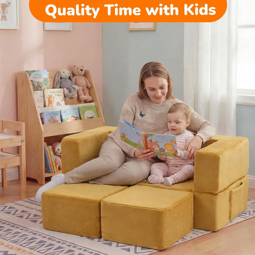 Nutech Decor Corduroy Kids Play Couch – Modular Toddler Sofa for Play, Reading & Relaxing