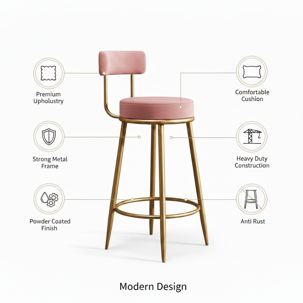 Nutech Decor Velvet Counter Height Bar Stool with Padded Backrest with Black & Gold Legs | Kitchen & Bar Seating
