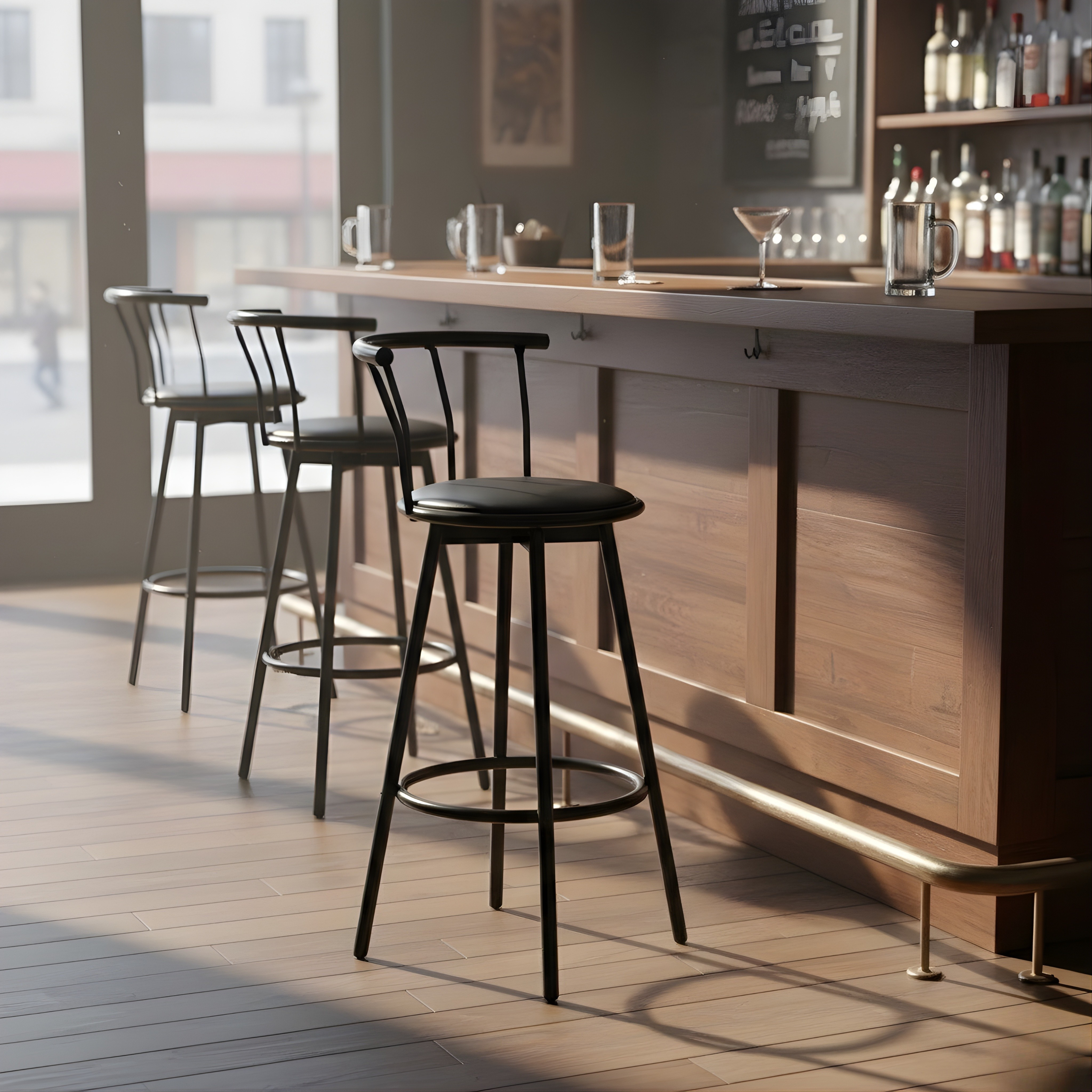 Modern Counter Height Bar Chair with Backrest & Footrest | Premium Metal Frame