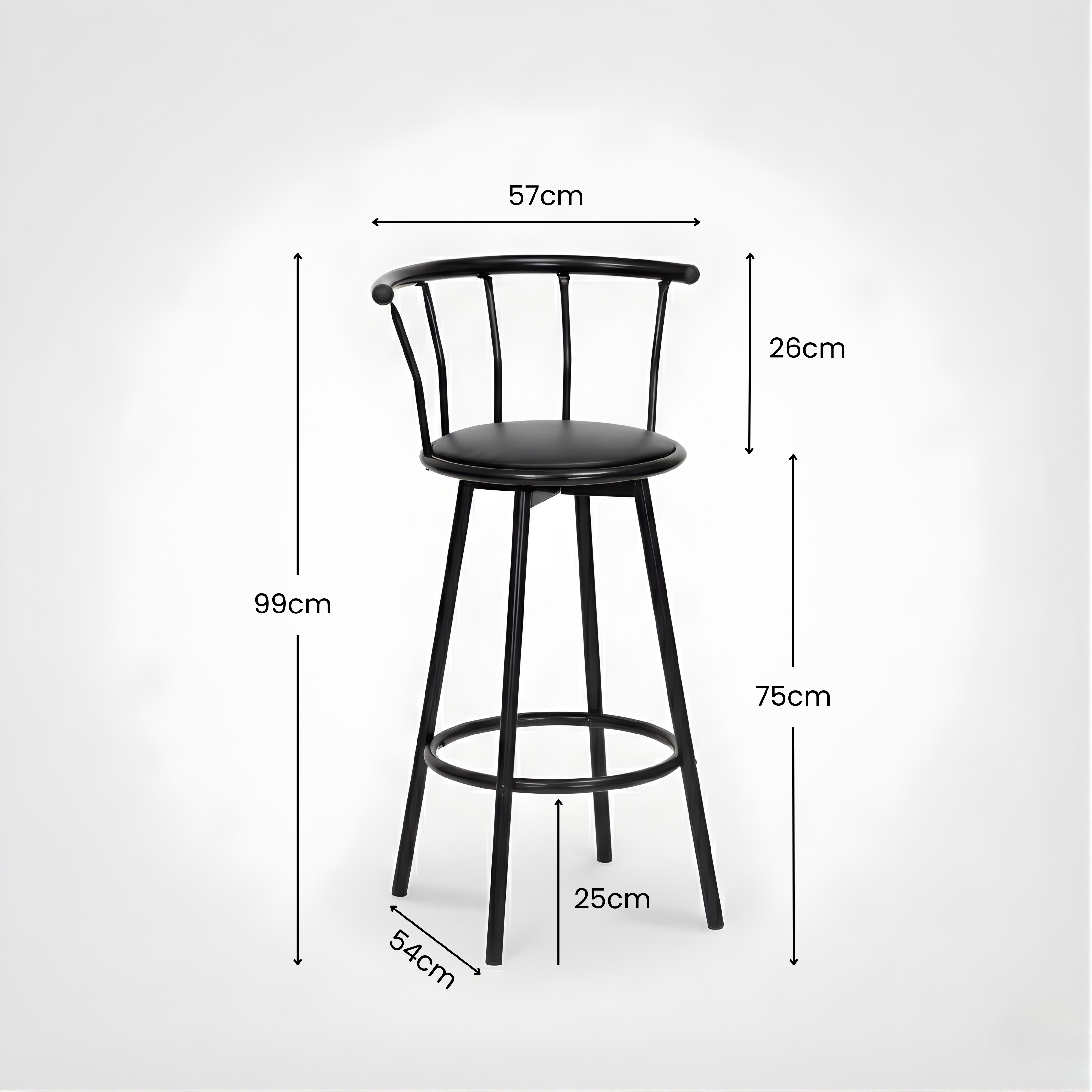 Modern Counter Height Bar Chair with Backrest & Footrest | Premium Metal Frame