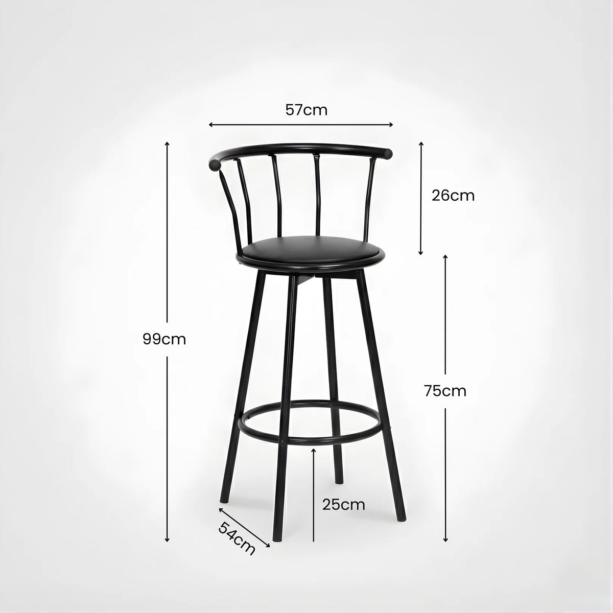 Modern Counter Height Bar Chair with Backrest & Footrest | Premium Metal Frame