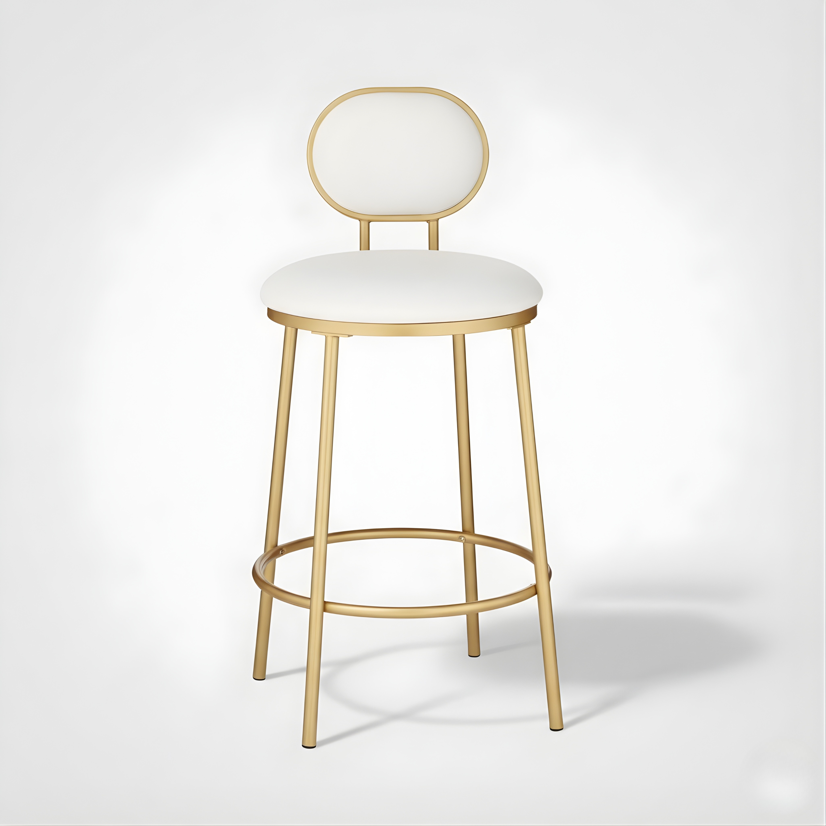 Gold Bar Stool with High Backrest | White Velvet Counter Height Chair with Footrest
