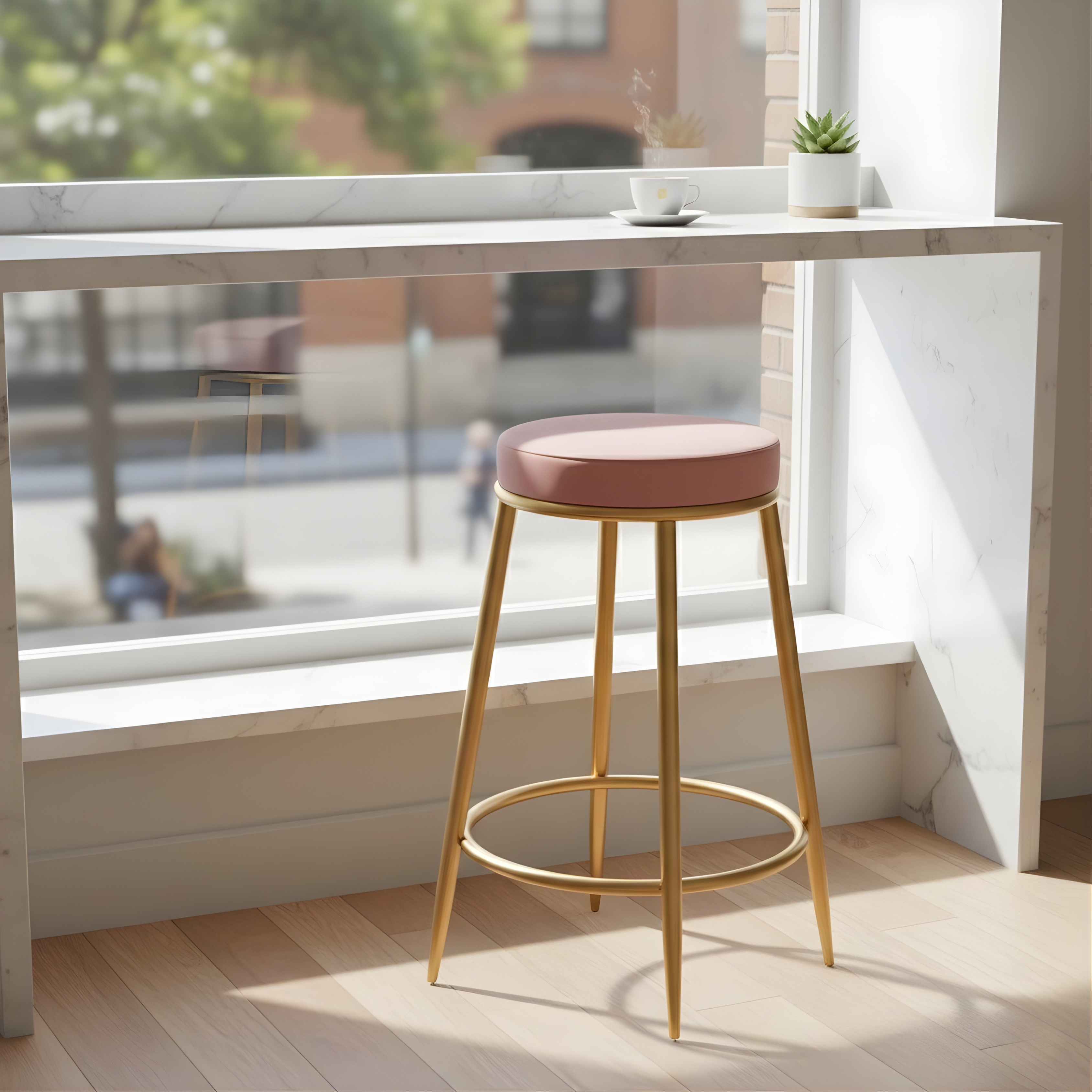 Velvet Counter Height Bar Stool | Modern Upholstered Kitchen & Cafe Seating