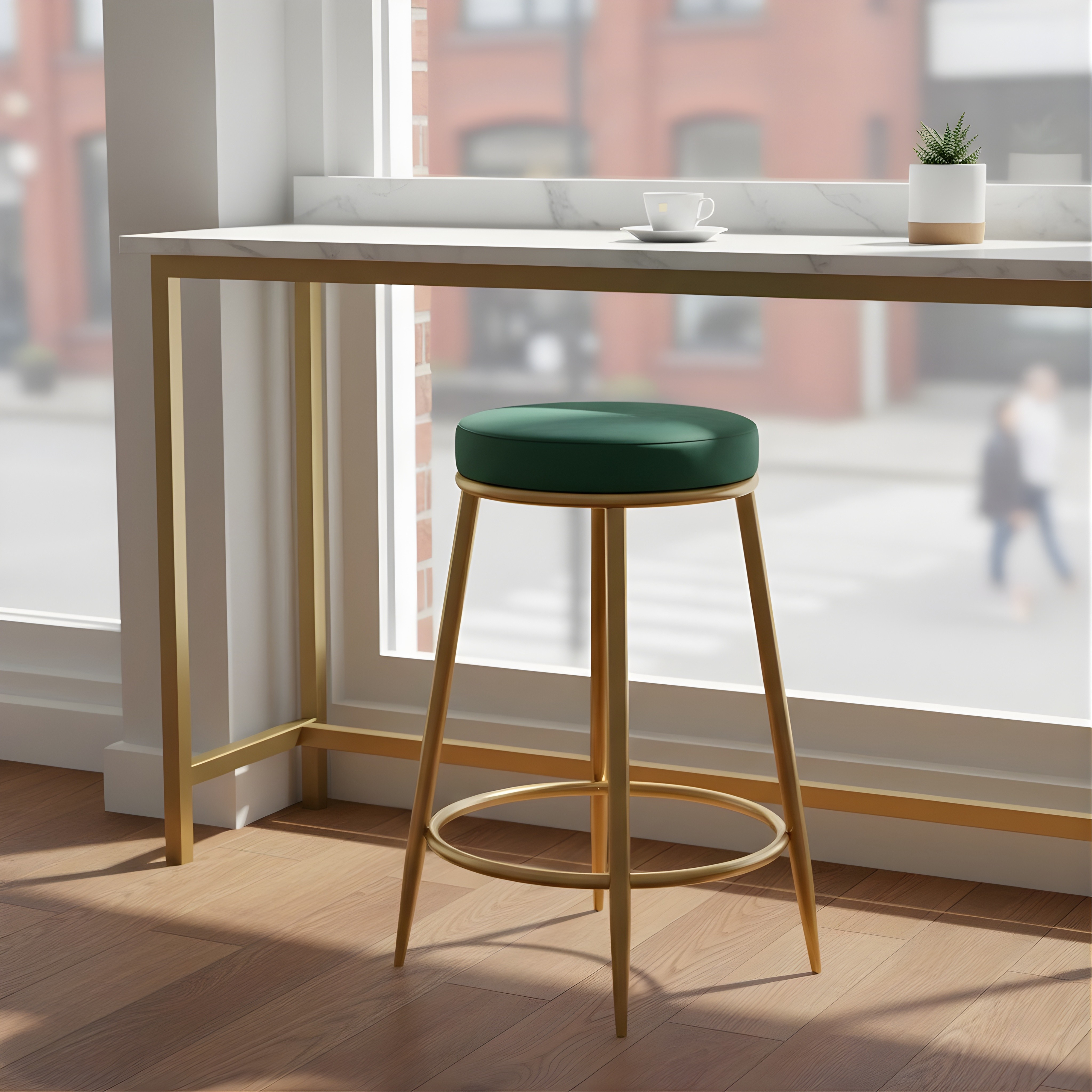 Velvet Counter Height Bar Stool | Modern Upholstered Kitchen & Cafe Seating