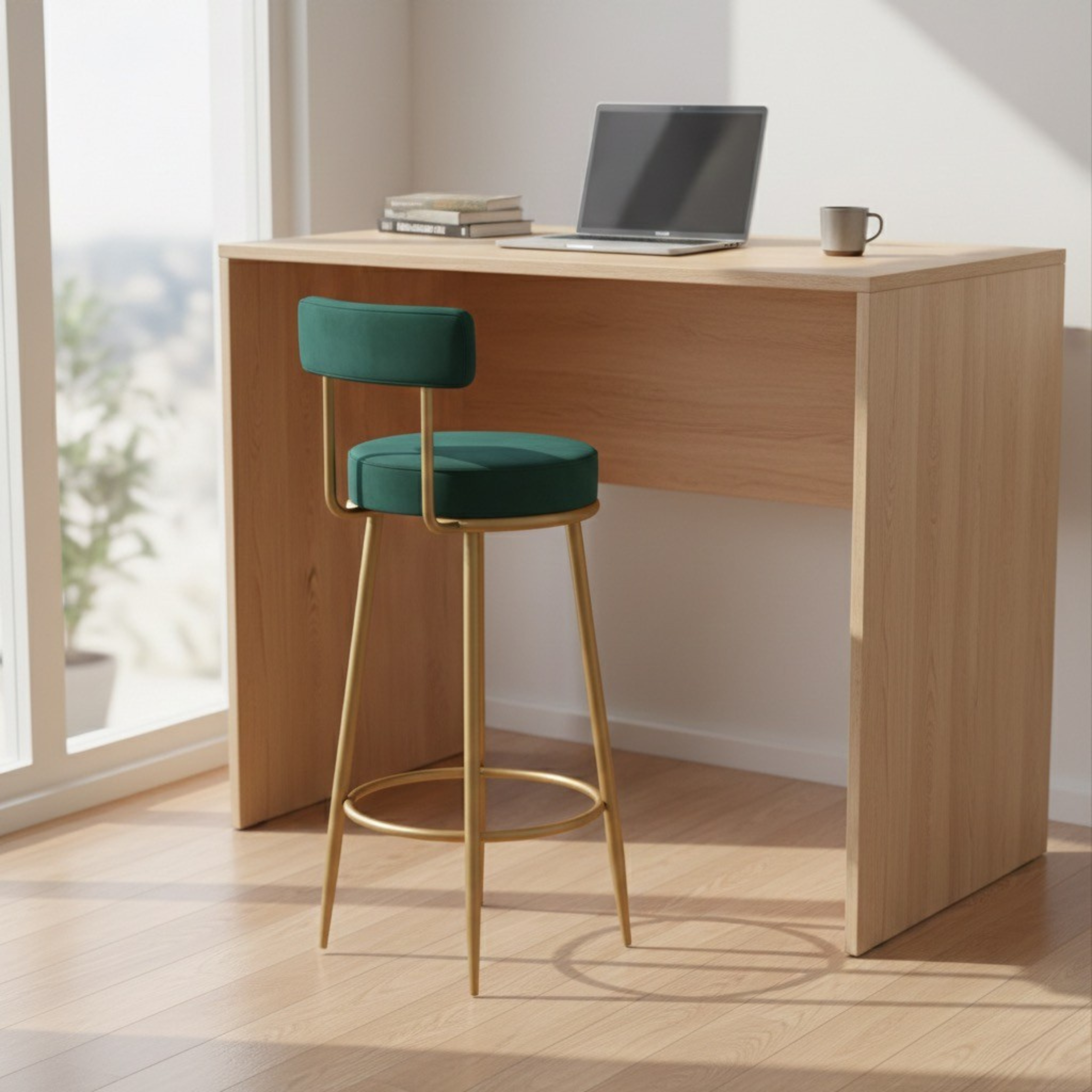 Velvet Counter Stool with Padded Backrest with Black & Gold Legs | Kitchen & Bar Seating