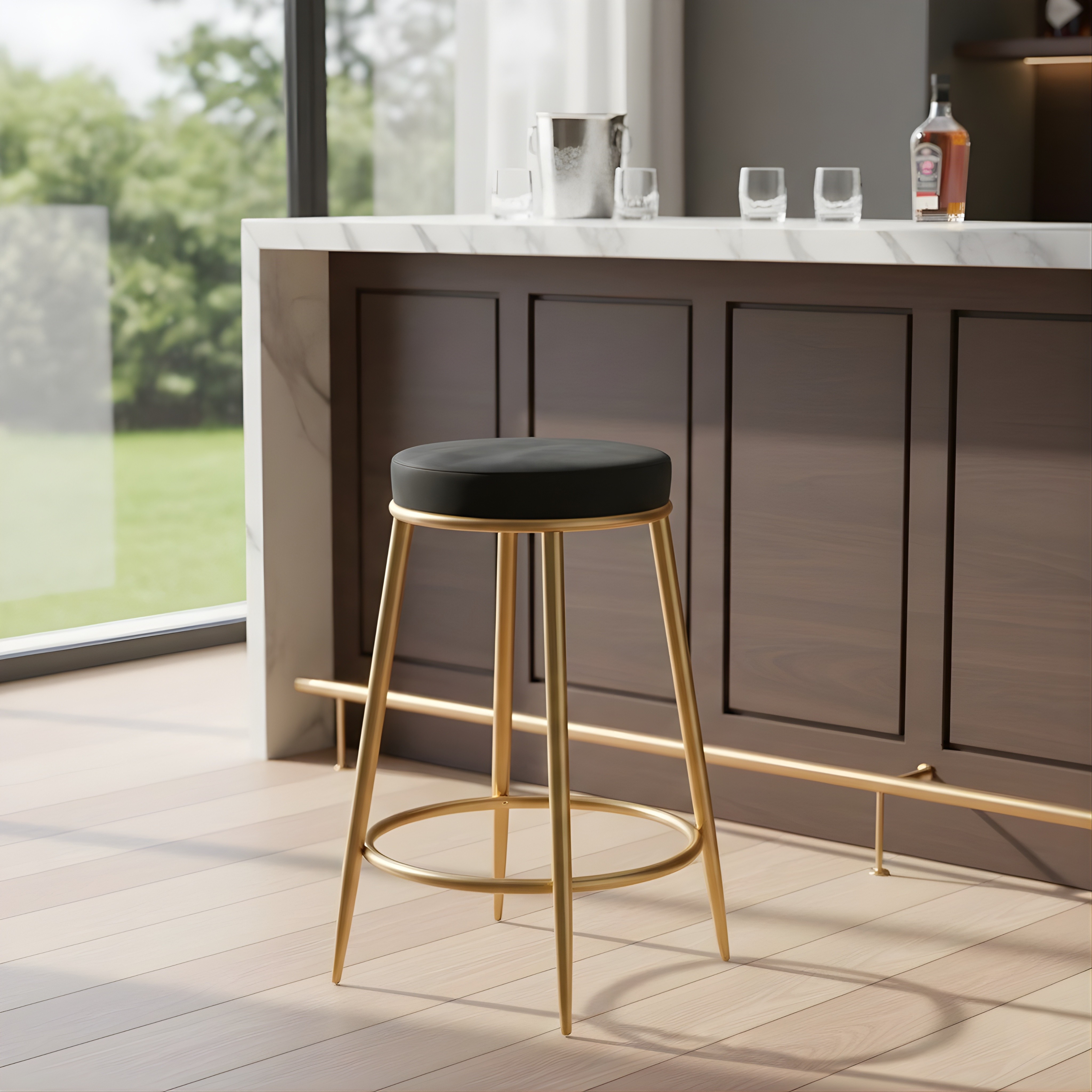 Velvet Counter Height Bar Stool | Modern Upholstered Kitchen & Cafe Seating