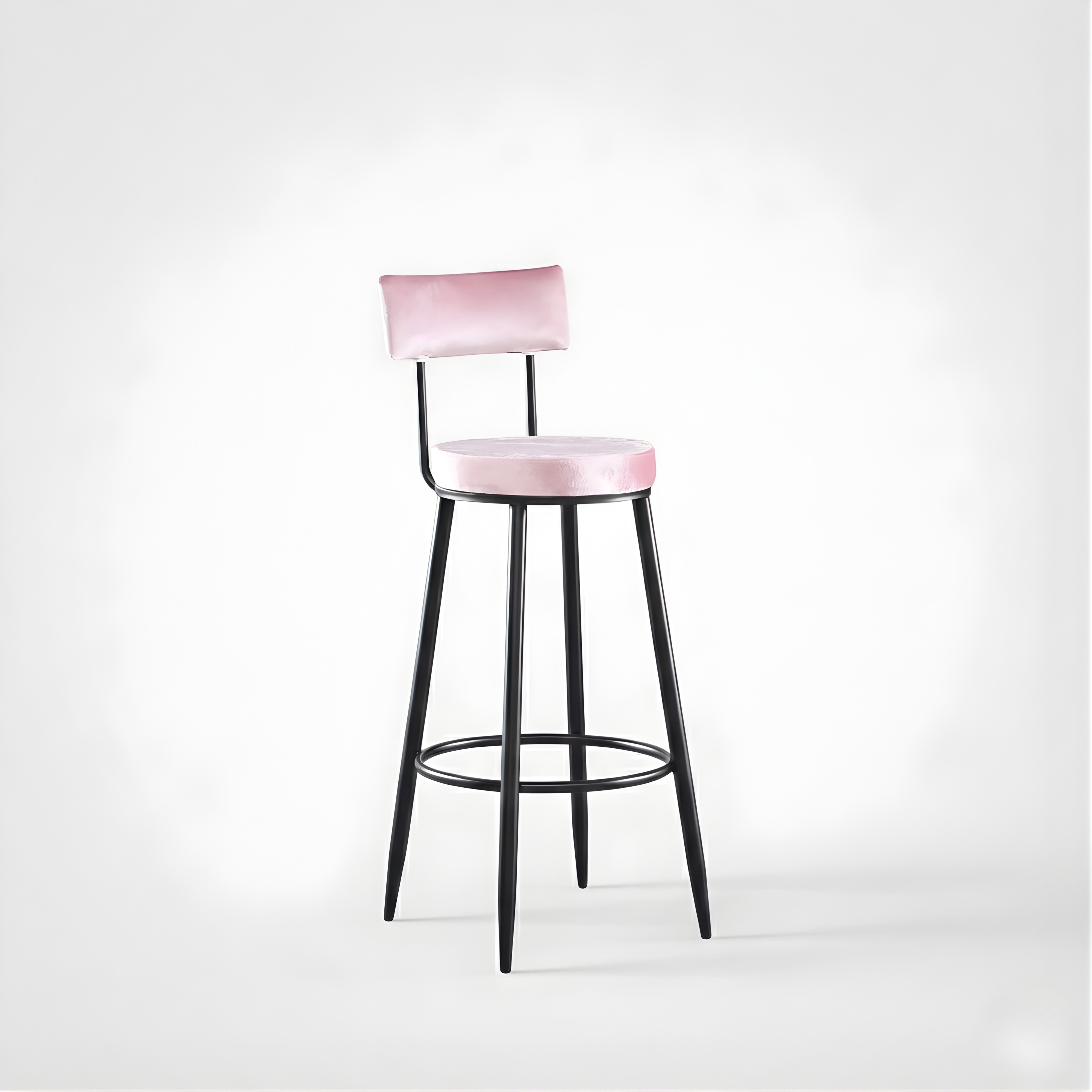 Velvet Counter Height Bar Stool with Backrest & Black Legs | Modern Kitchen Island Chair