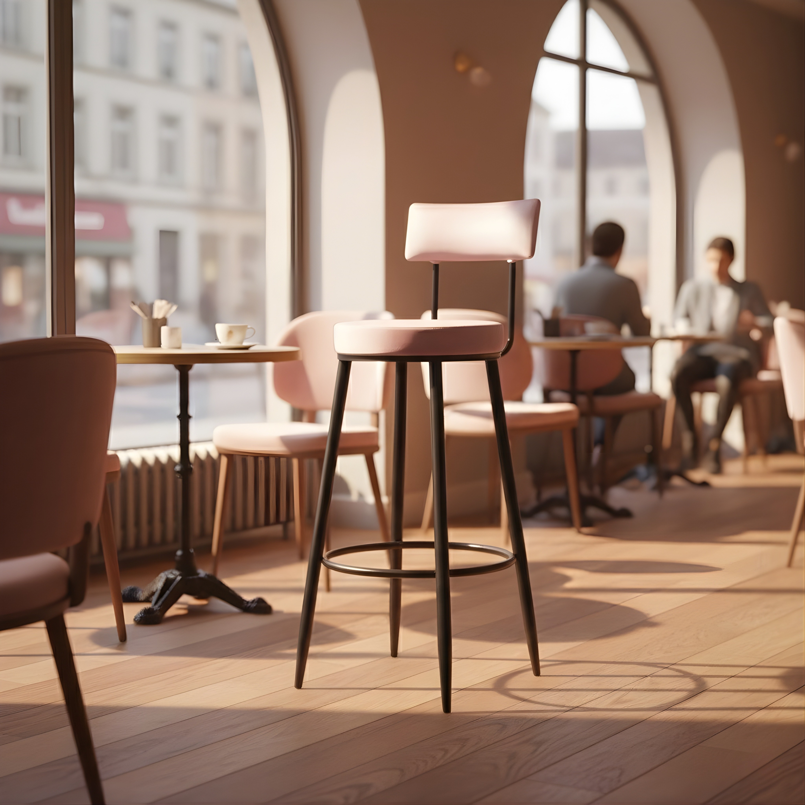 Velvet Counter Height Bar Stool with Backrest & Black Legs | Modern Kitchen Island Chair