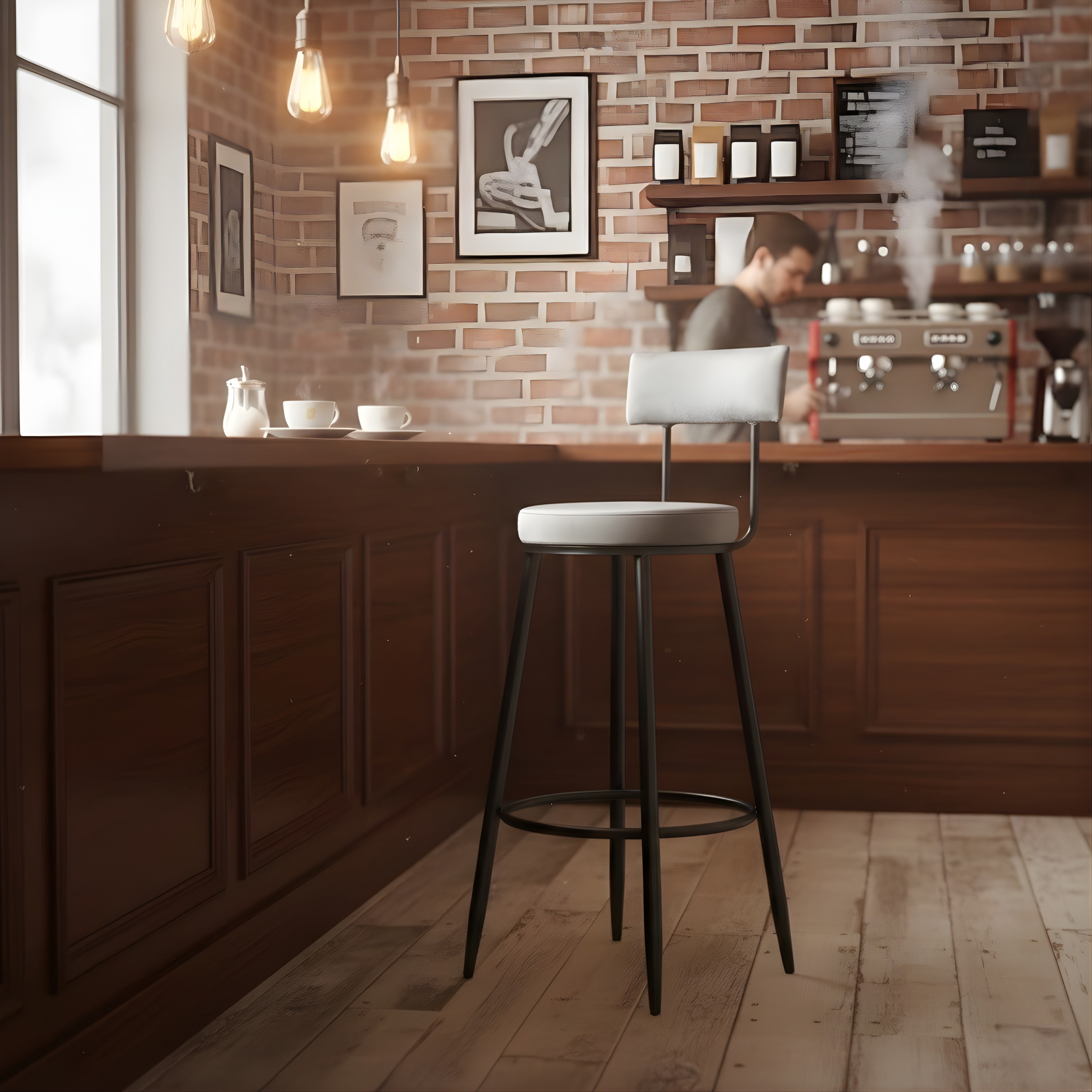 Velvet Counter Height Bar Stool with Backrest & Black Legs | Modern Kitchen Island Chair