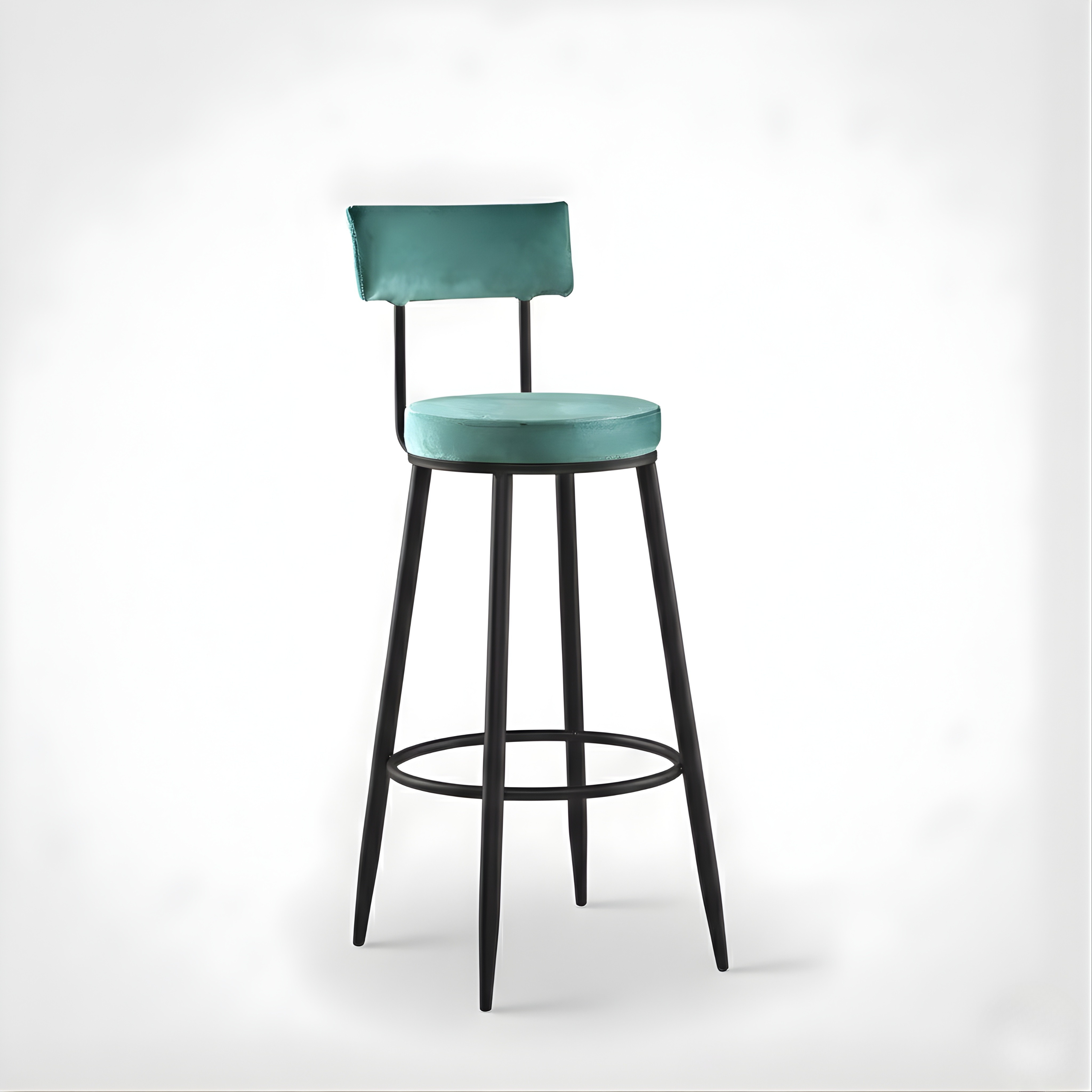 Velvet Counter Height Bar Stool with Backrest & Black Legs | Modern Kitchen Island Chair
