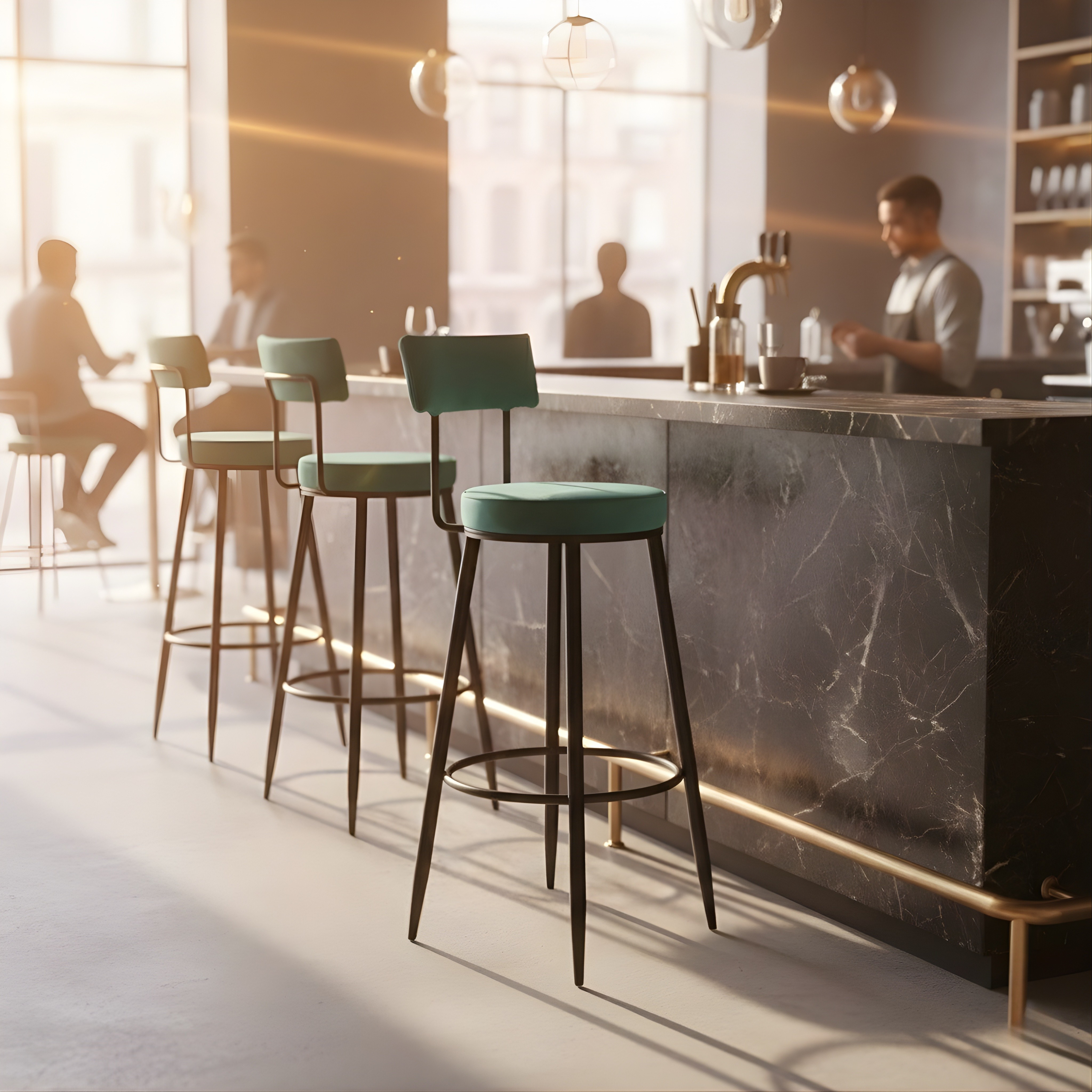 Velvet Counter Height Bar Stool with Backrest & Black Legs | Modern Kitchen Island Chair