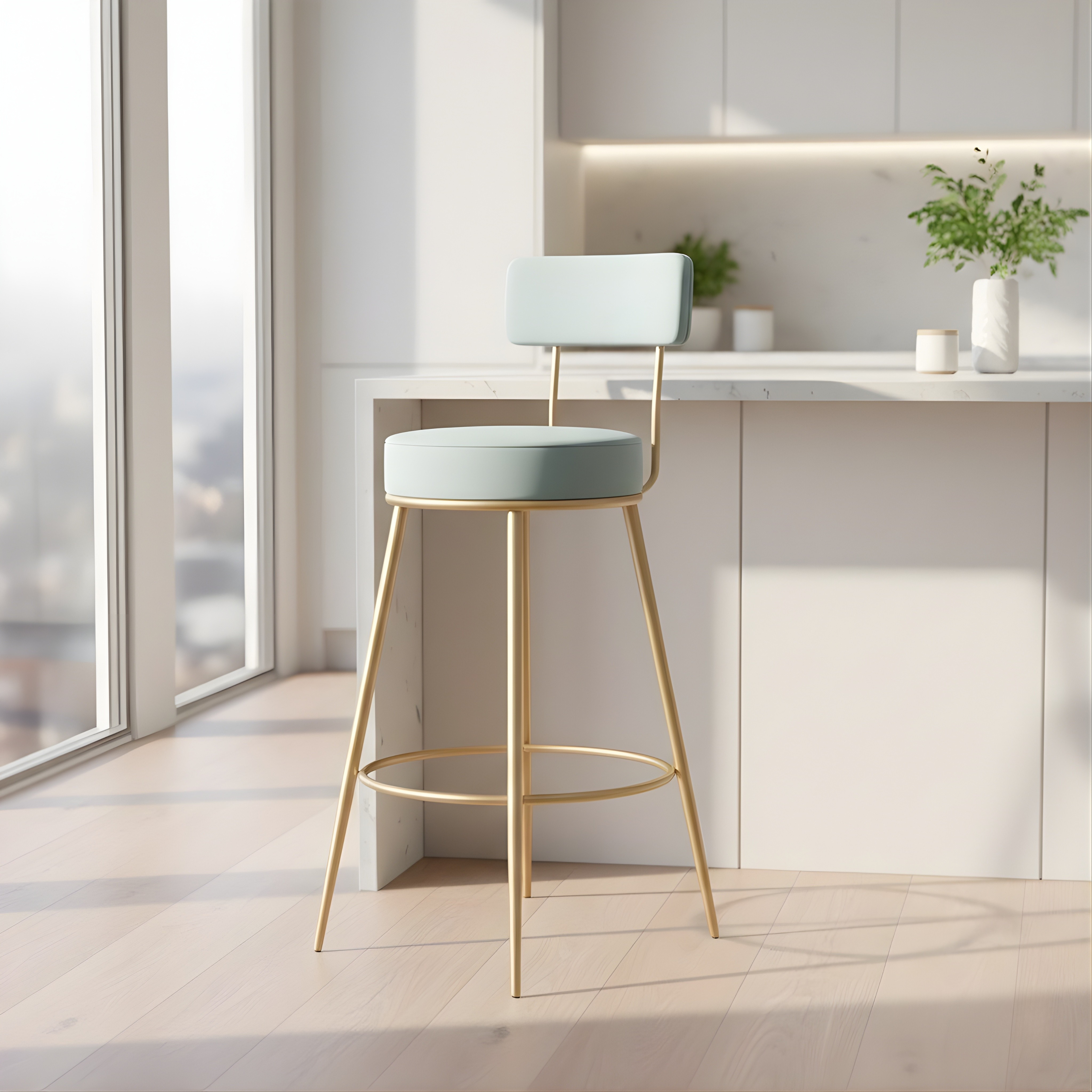 Velvet Counter Stool with Padded Backrest with Black & Gold Legs | Kitchen & Bar Seating