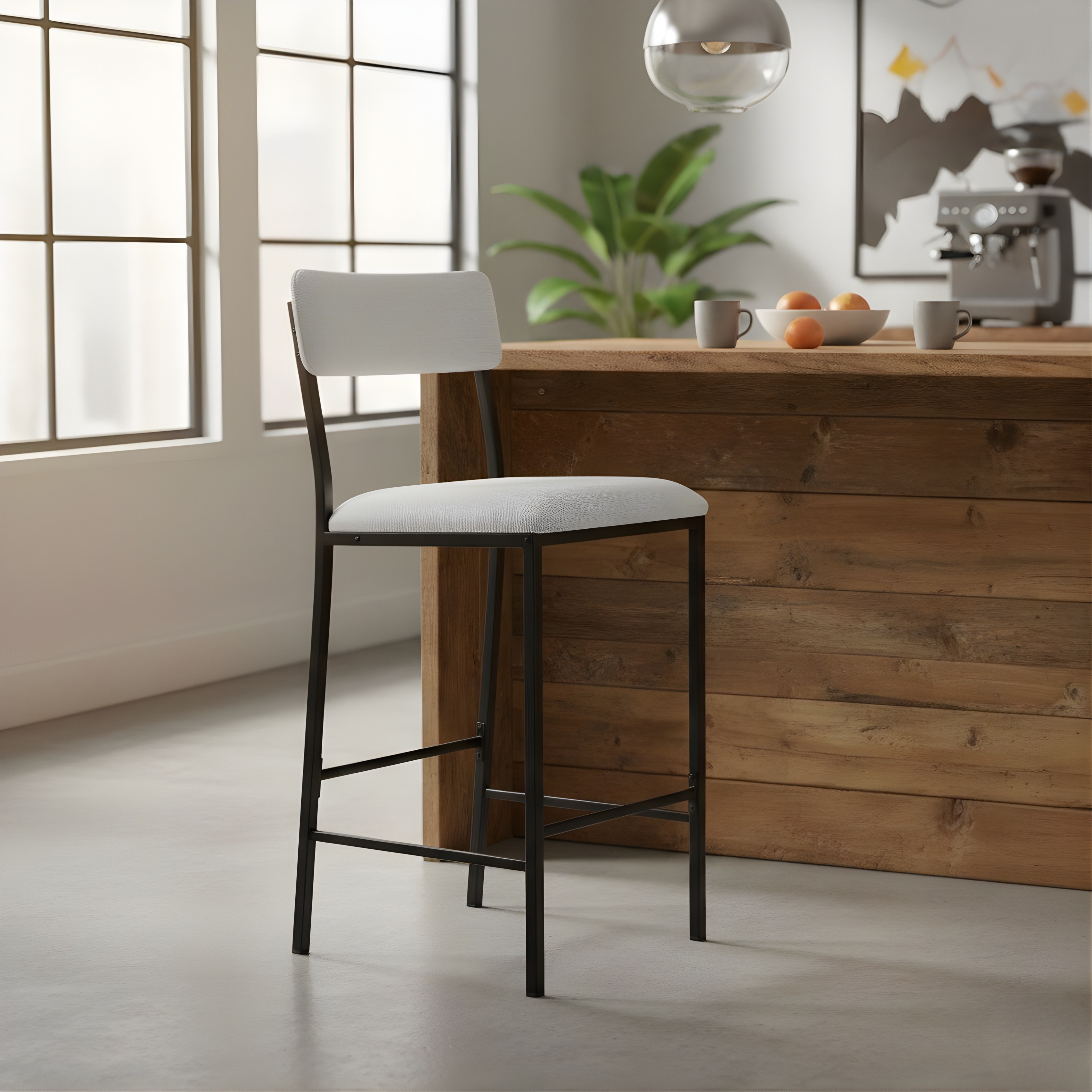 Luxury Velvet Bar Stool with Backrest & Metal Footrest | Counter Height Kitchen Island Chair