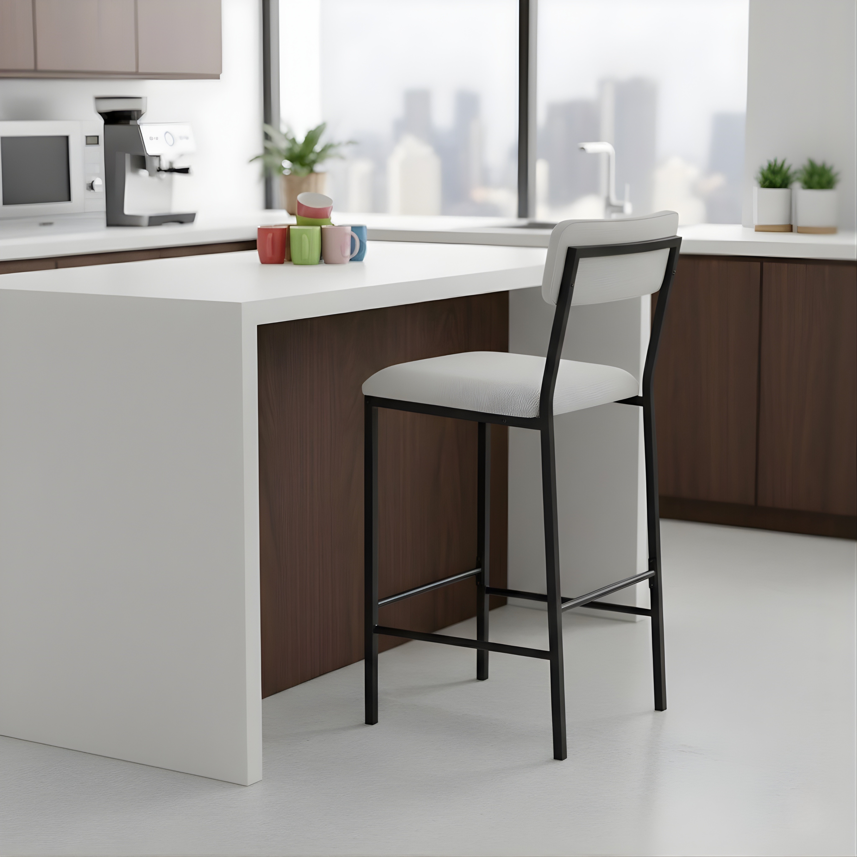 Luxury Velvet Bar Stool with Backrest & Metal Footrest | Counter Height Kitchen Island Chair