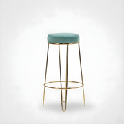 Velvet Bar Stool with Gold Metal Frame | Turquoise Upholstered Counter & Café Seating