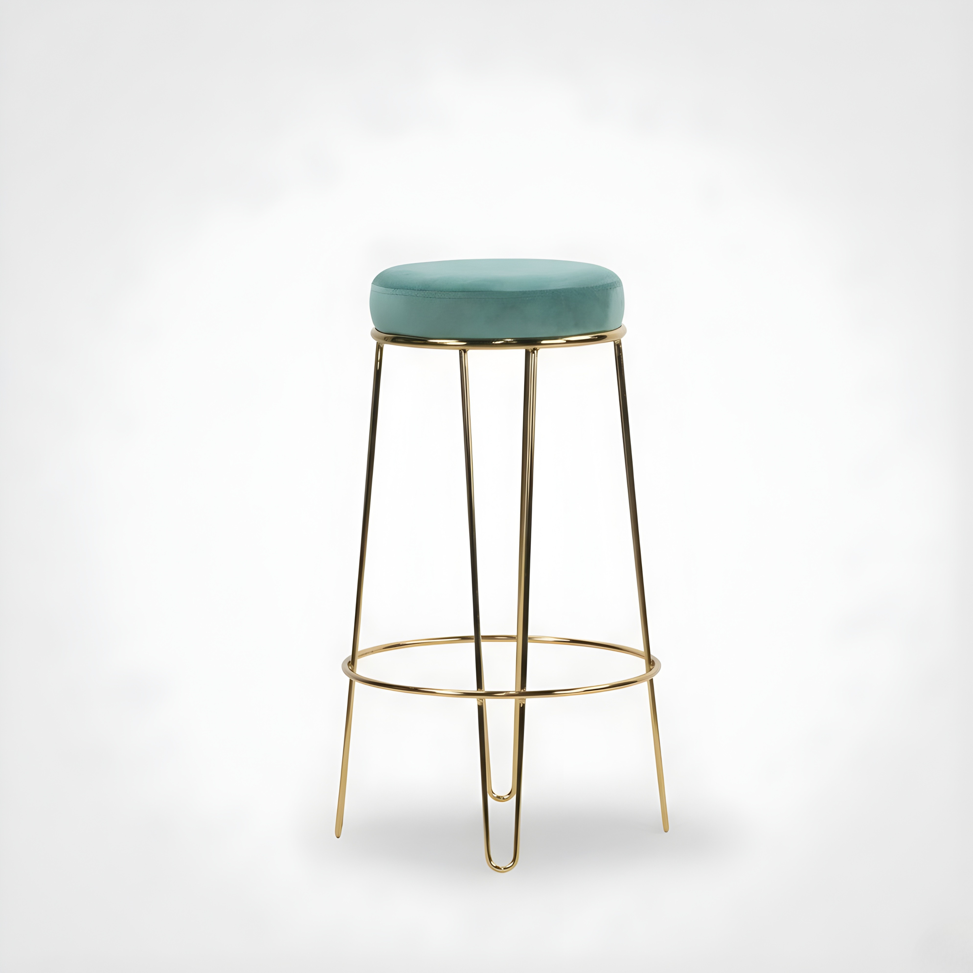 Velvet Bar Stool with Gold Metal Frame | Turquoise Upholstered Counter & Café Seating