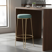 Velvet Bar Stool with Gold Metal Frame | Turquoise Upholstered Counter & Café Seating