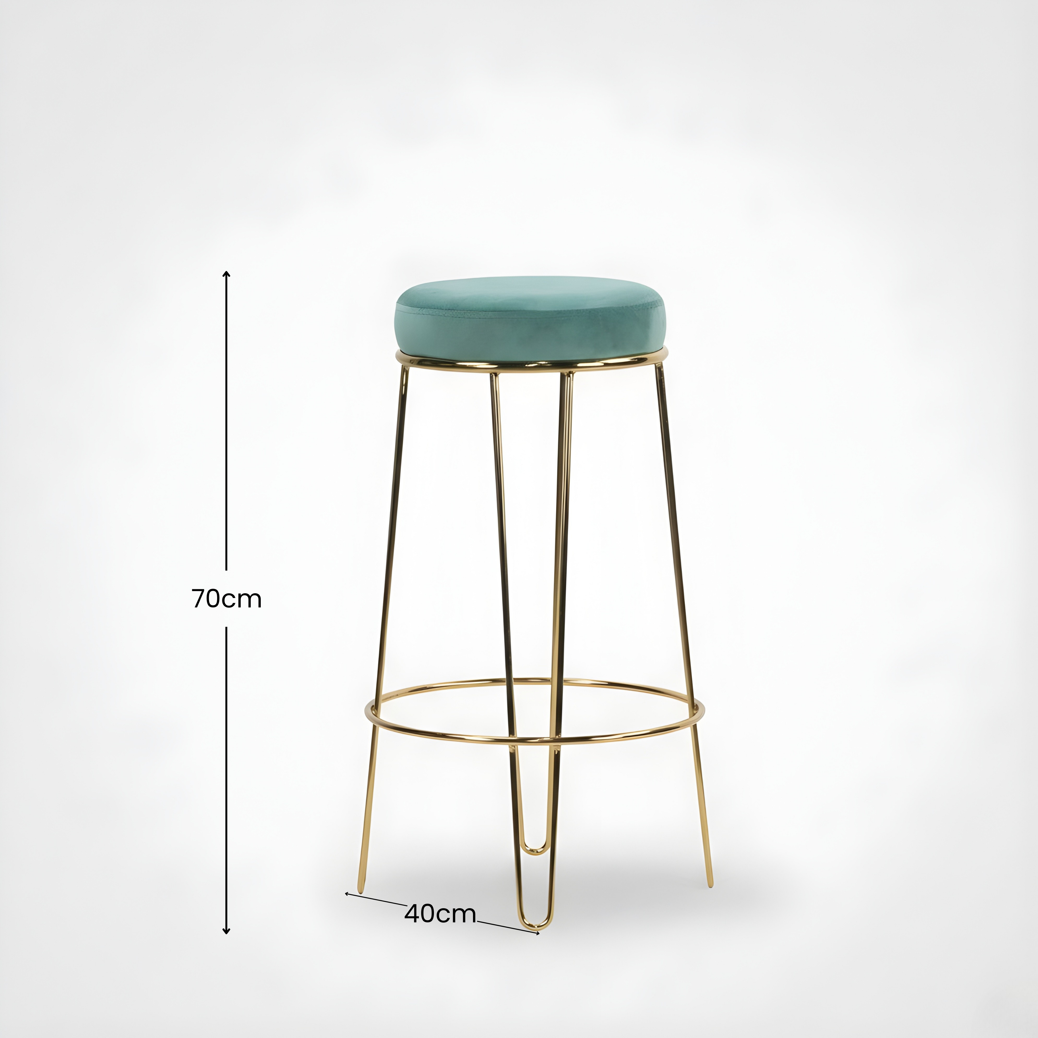 Velvet Bar Stool with Gold Metal Frame | Turquoise Upholstered Counter & Café Seating