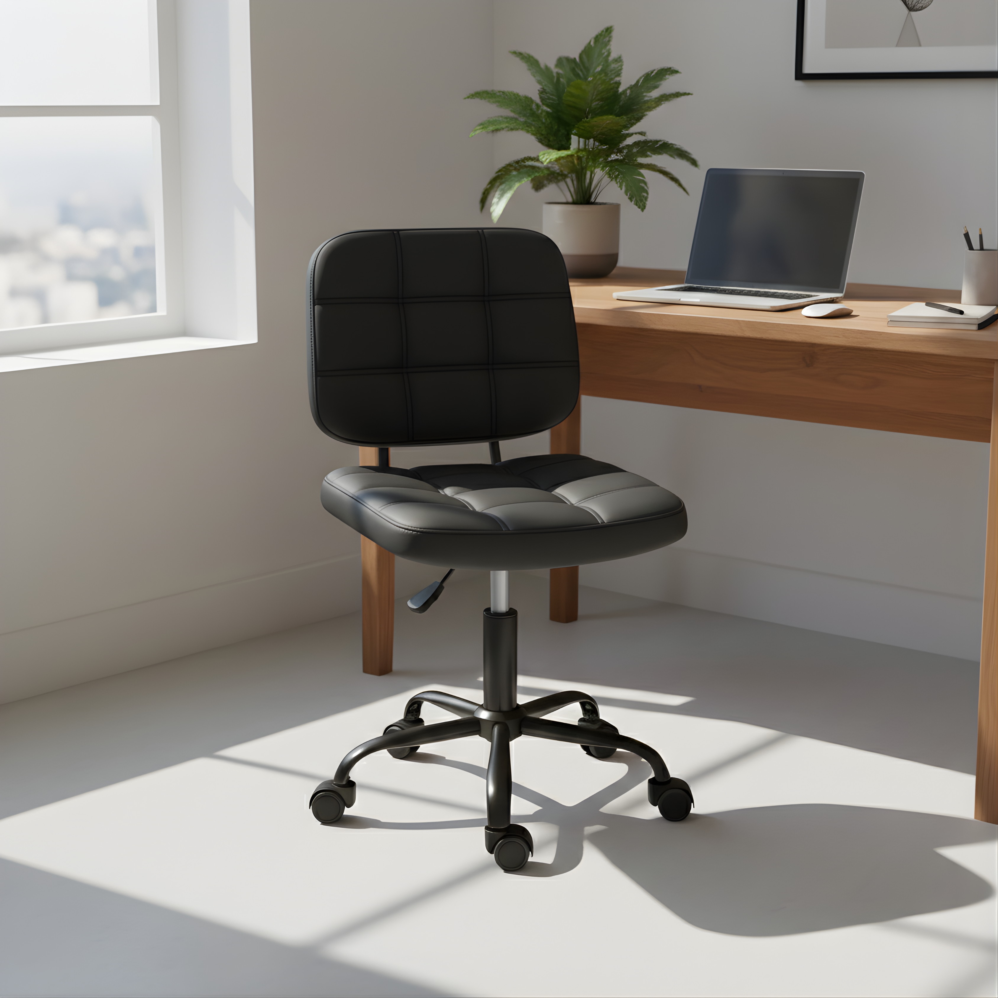 Armless Ergonomic Swivel Office Chair with Wheels & Adjustable Height
