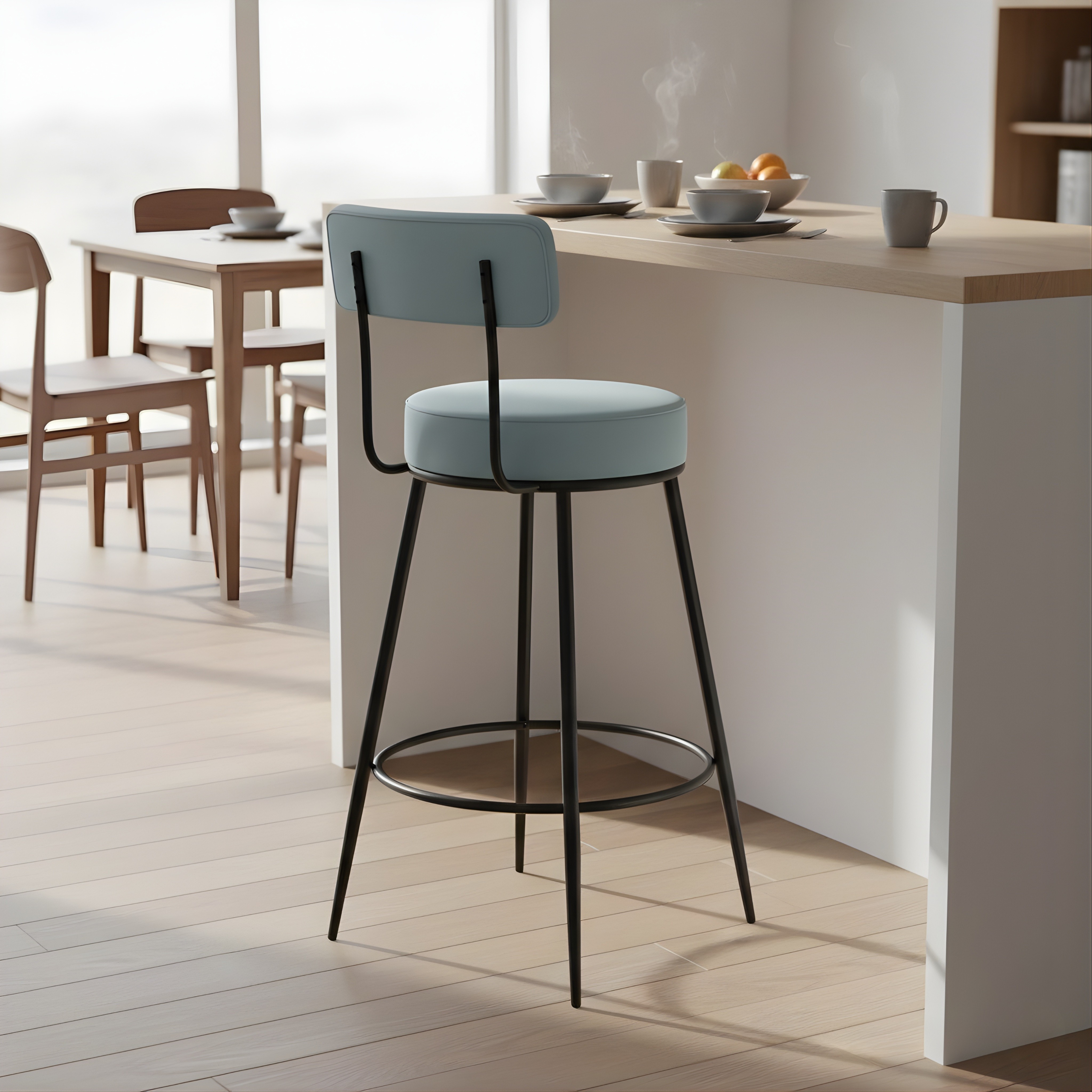 Velvet Counter Stool with Padded Backrest with Black Legs | Kitchen & Bar Seating