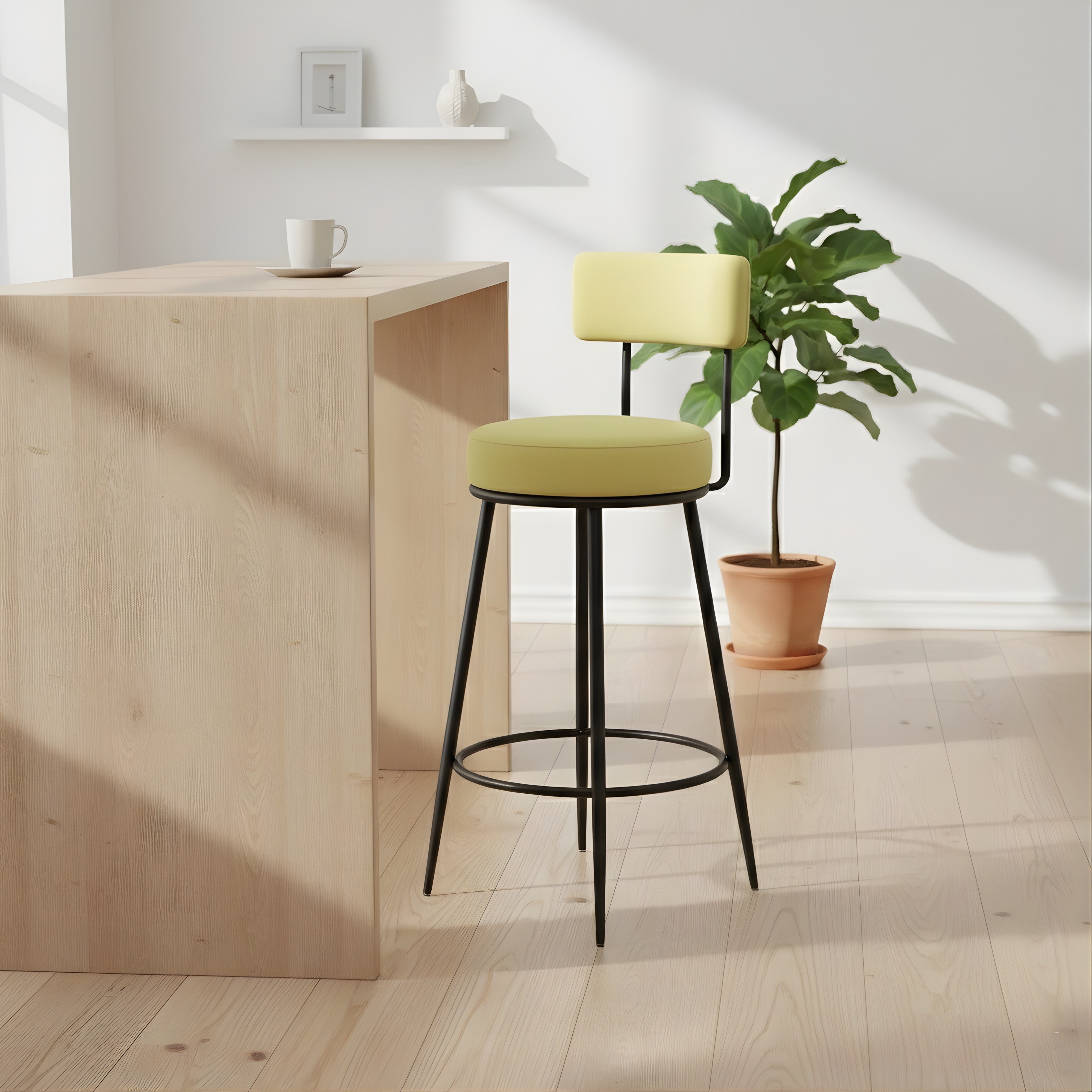 Velvet Counter Stool with Padded Backrest with Black & Gold Legs | Kitchen & Bar Seating