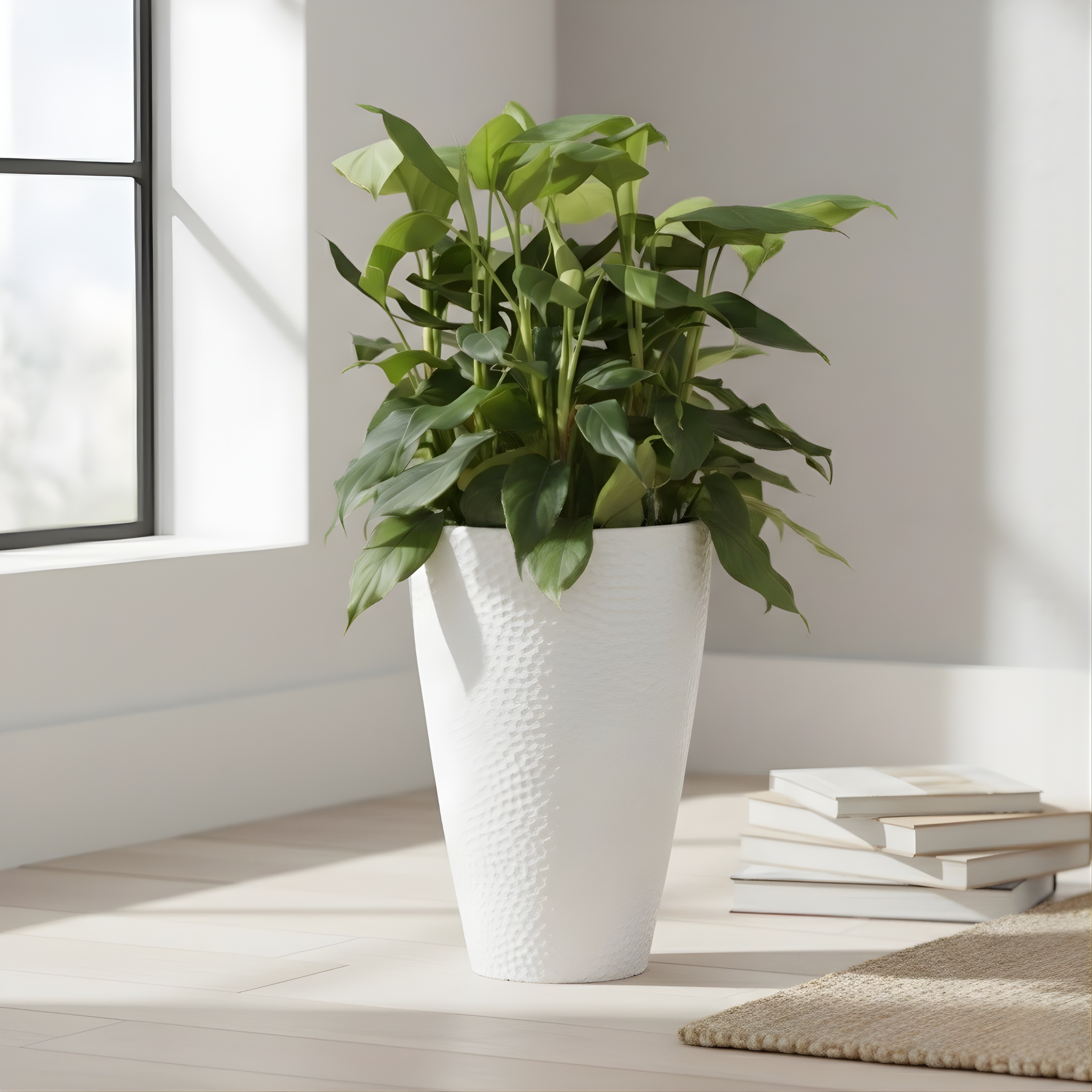 20 Inch Hammered Metal Tall Planter for Indoor & Outdoor Balcony, Patio & Garden