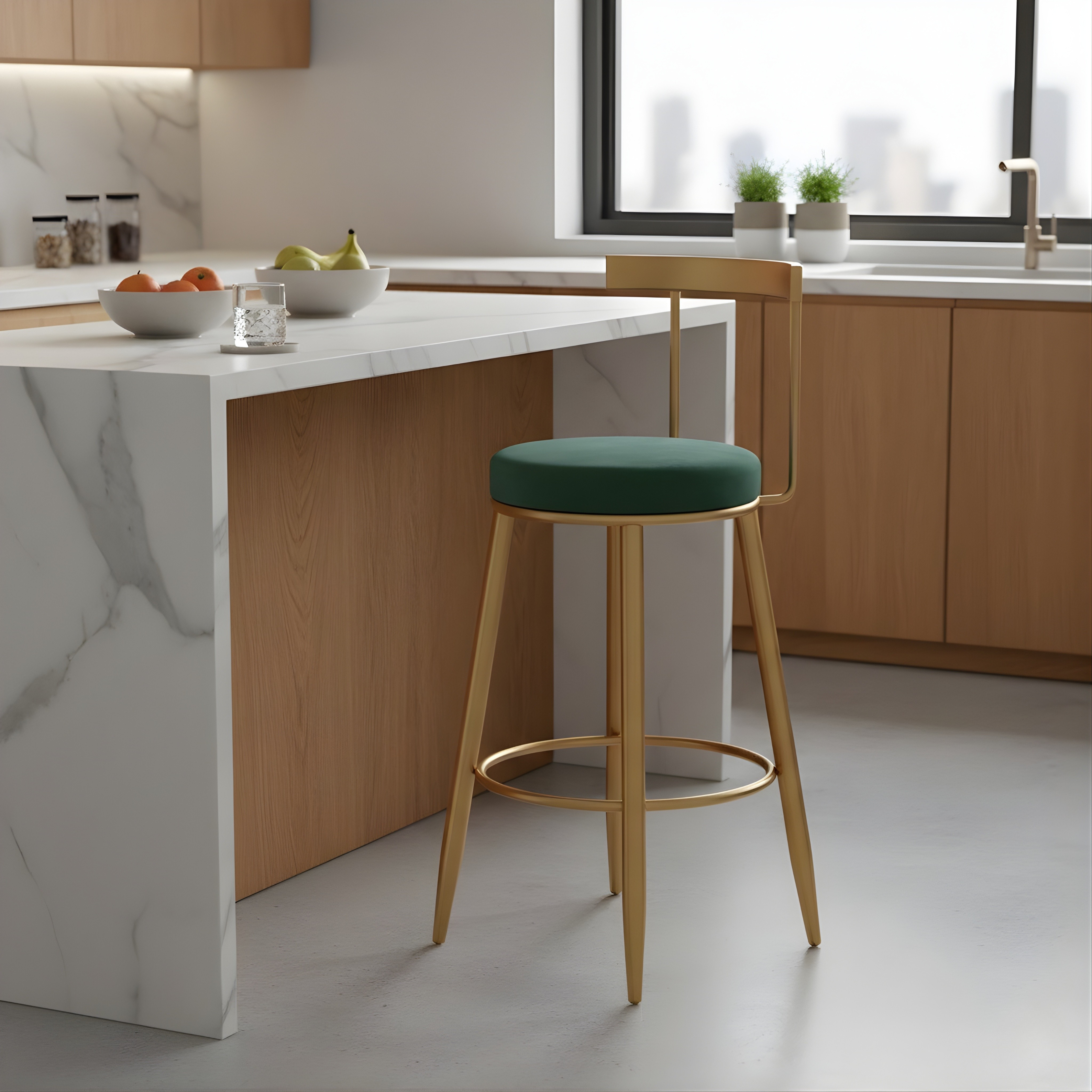 Velvet Counter Stool with Backrest with Black & Gold Legs | Kitchen & Bar Seating