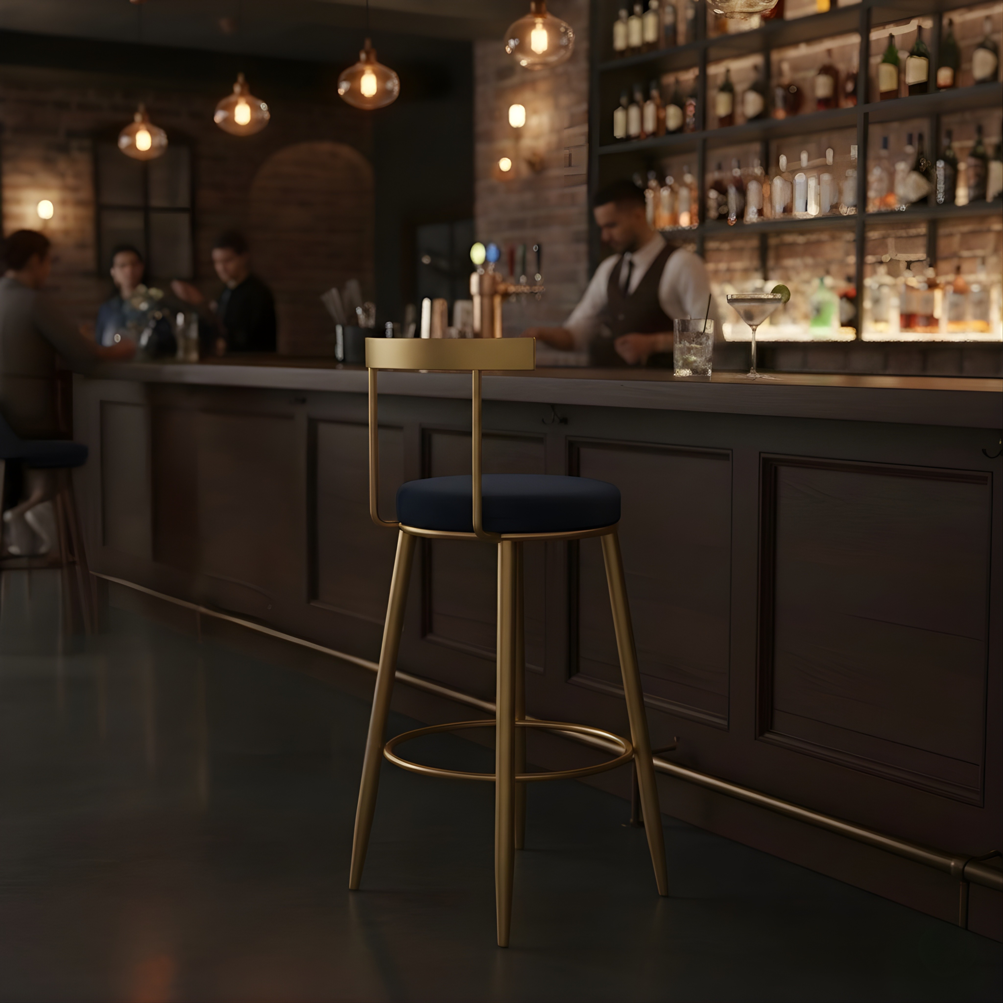 Velvet Counter Stool with Backrest with Black & Gold Legs | Kitchen & Bar Seating