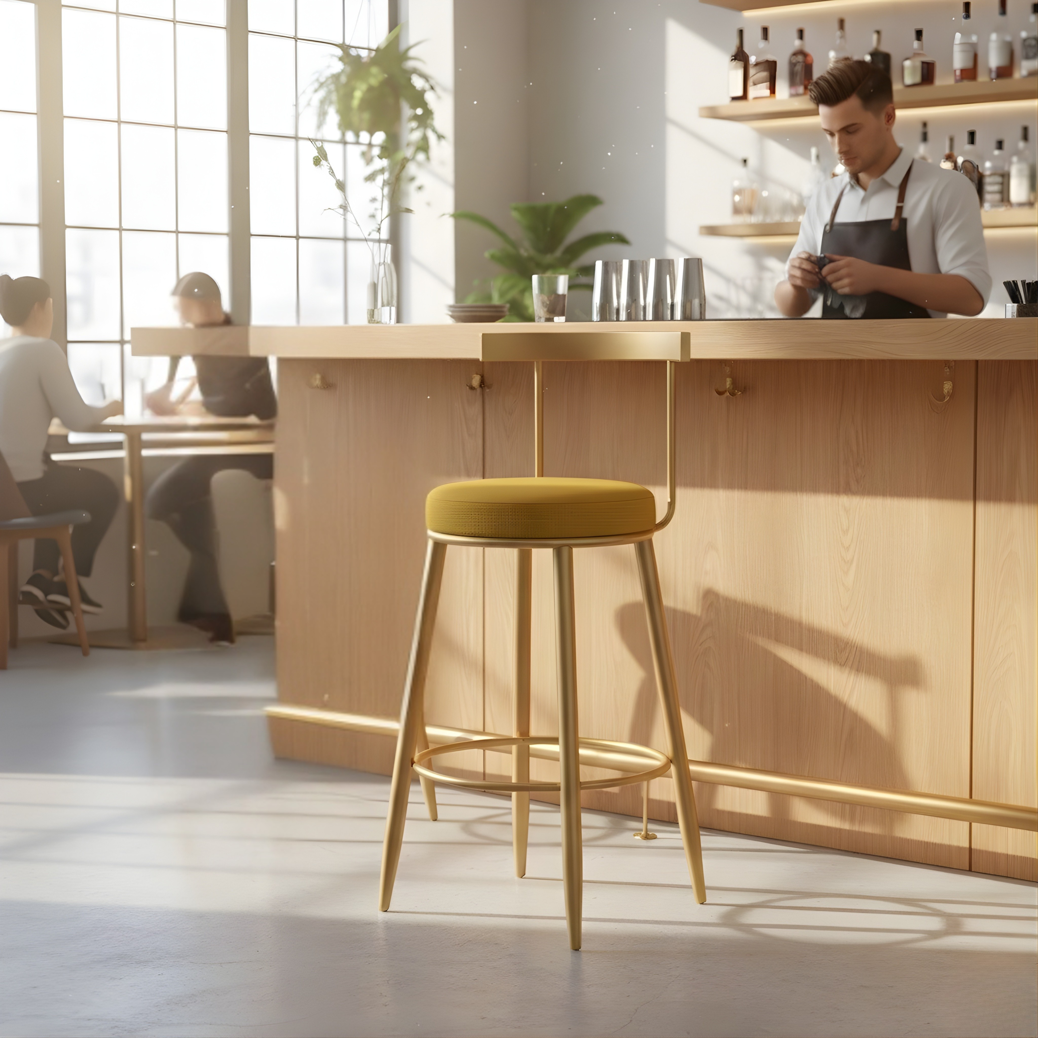 Velvet Counter Stool with Backrest with Black & Gold Legs | Kitchen & Bar Seating