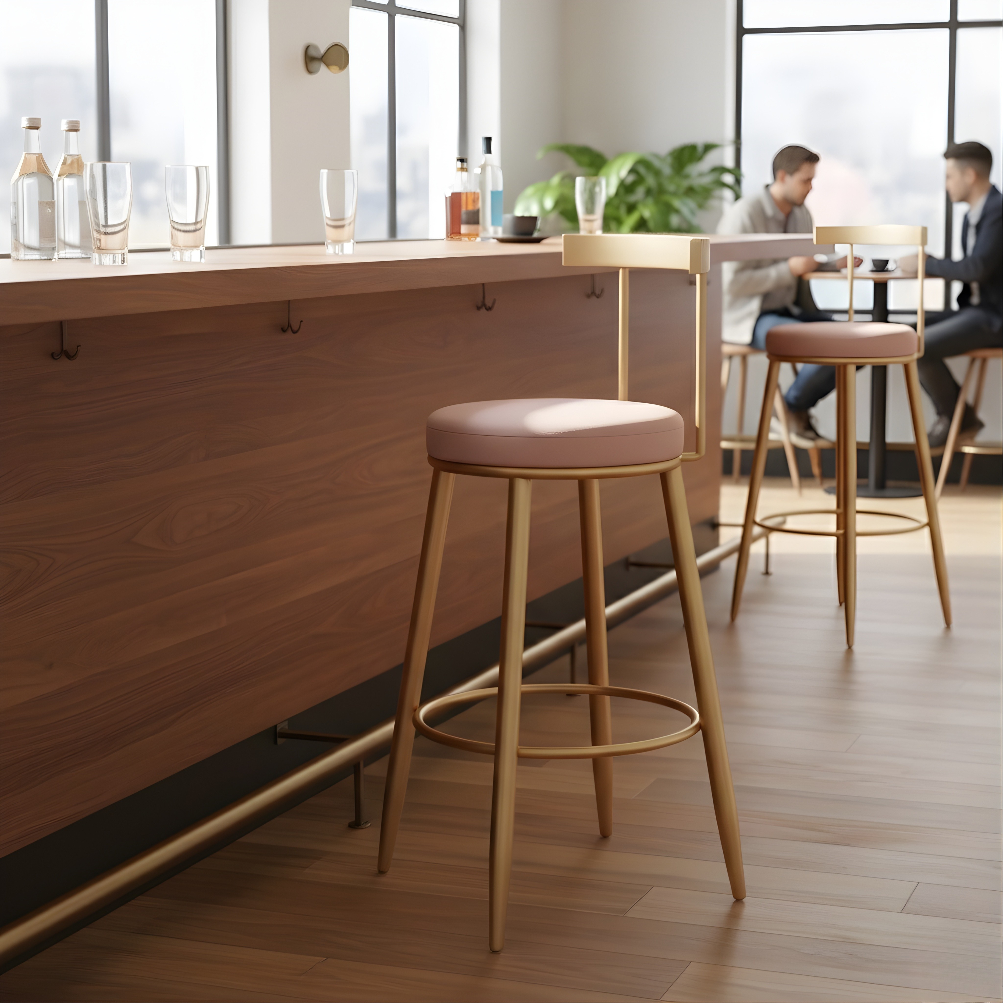 Velvet Counter Stool with Backrest with Black & Gold Legs | Kitchen & Bar Seating