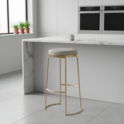 Luxury Faux Leather Counter Height Bar Stool with Footrest | Modern Bar Chair with Gold & Black Legs