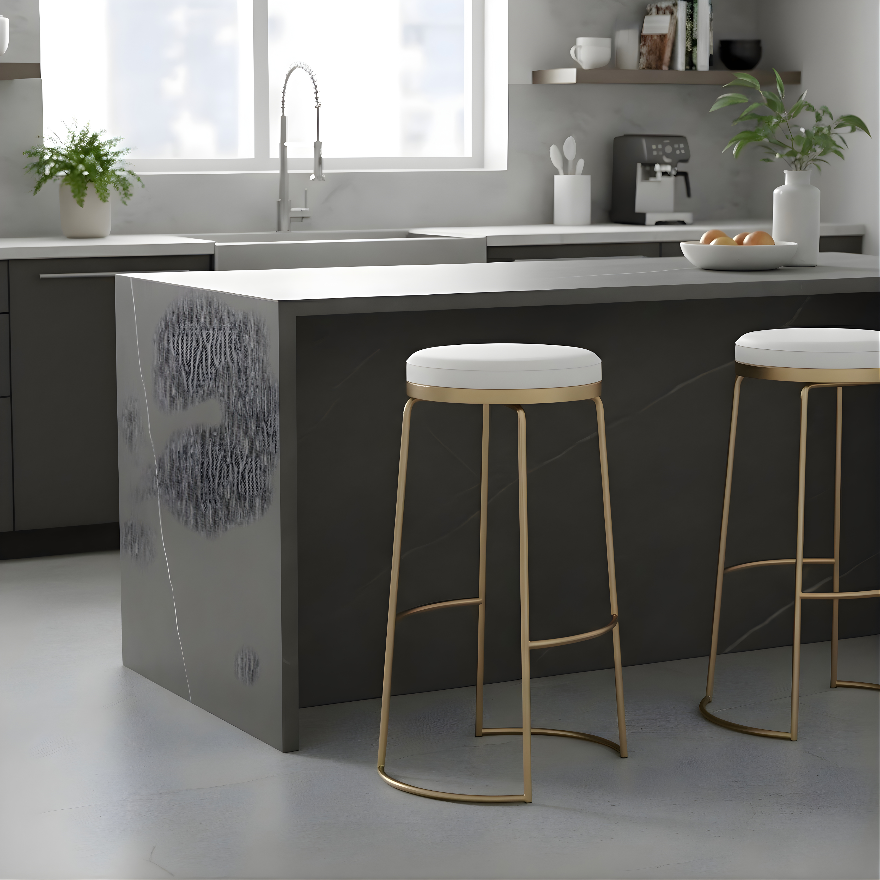 Luxury Faux Leather Counter Height Bar Stool with Footrest | Modern Bar Chair with Gold & Black Legs