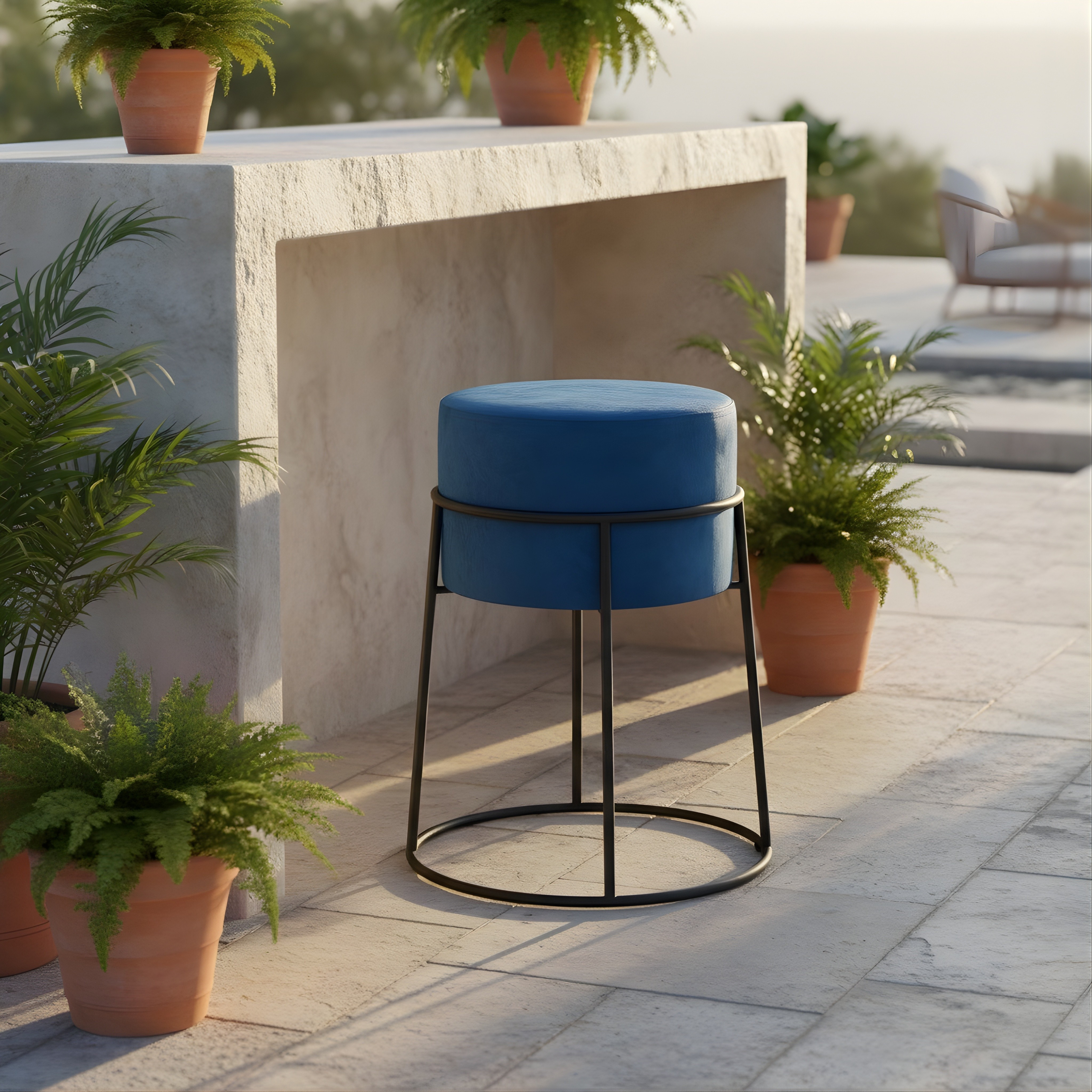 Stylish round ottoman with golden legs, portable comfort stool.