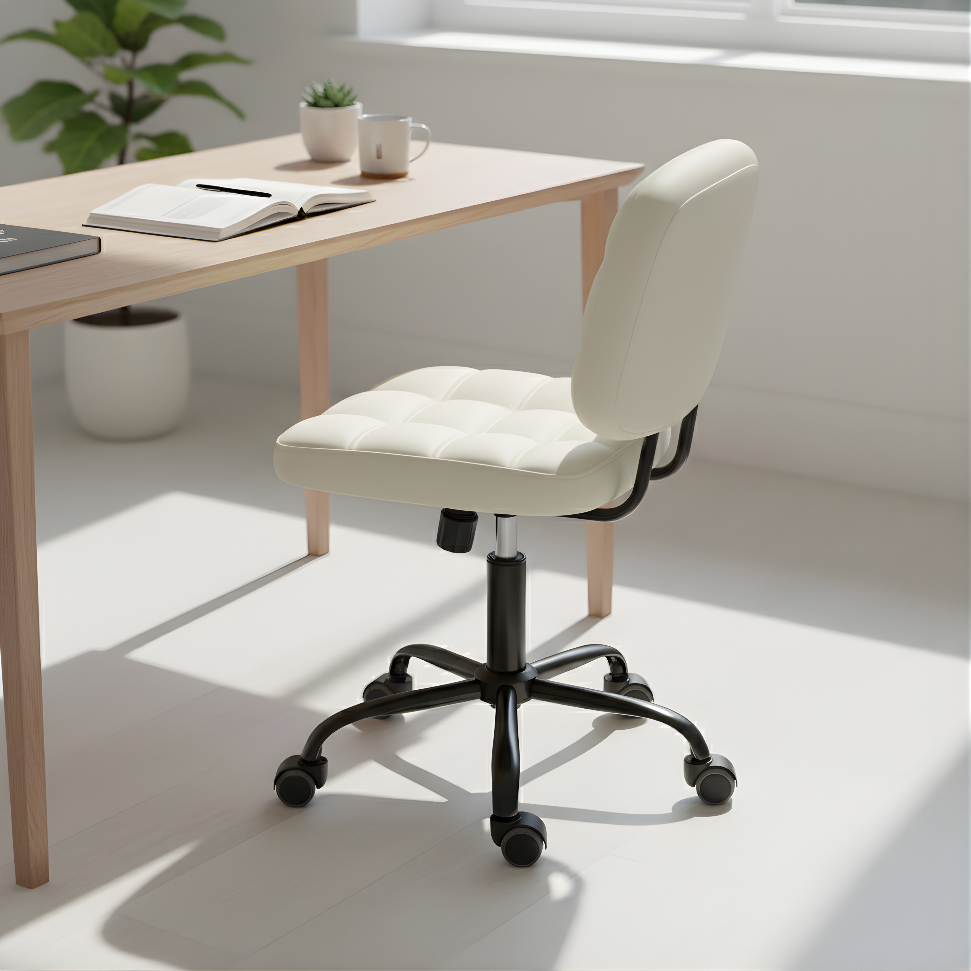 Armless Ergonomic Swivel Office Chair with Wheels & Adjustable Height