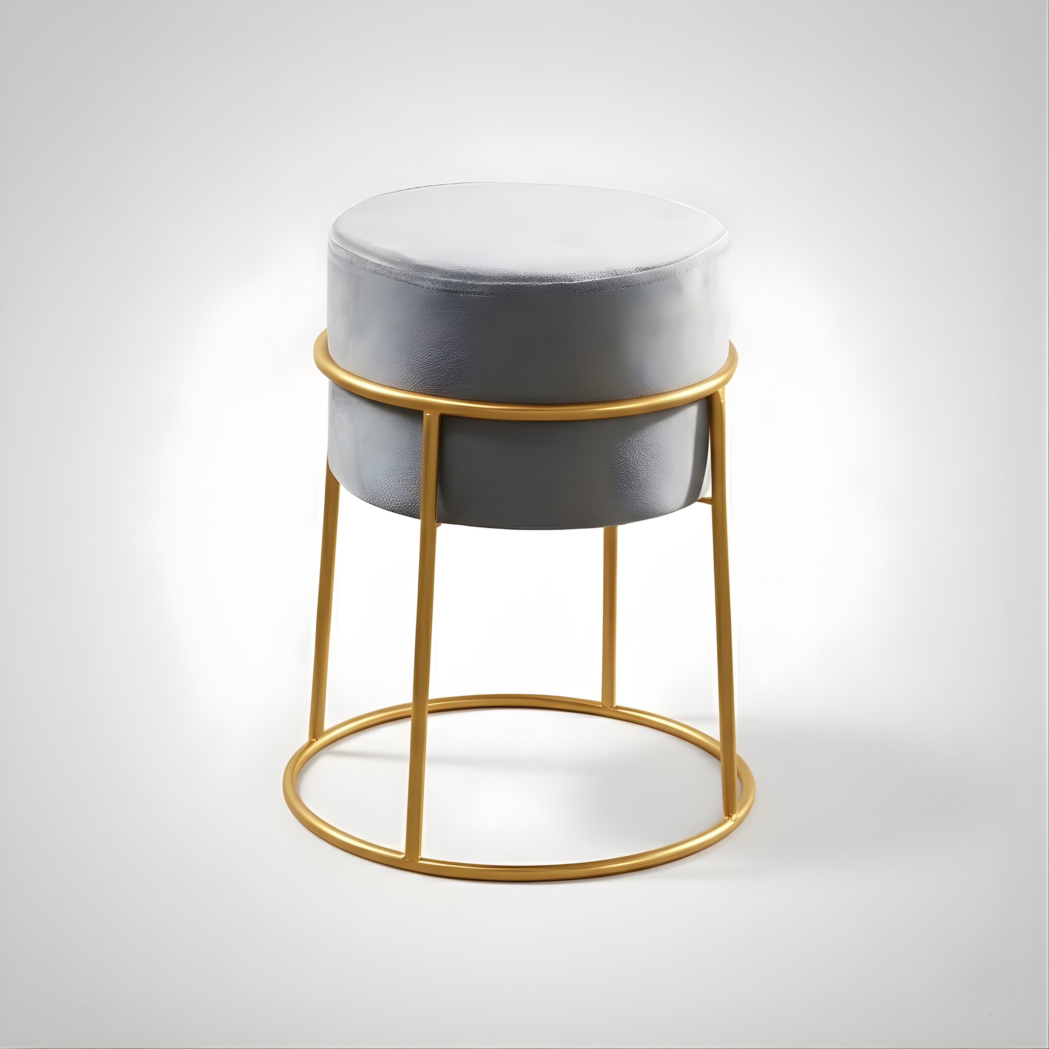 Stylish round ottoman with golden legs, portable comfort stool.