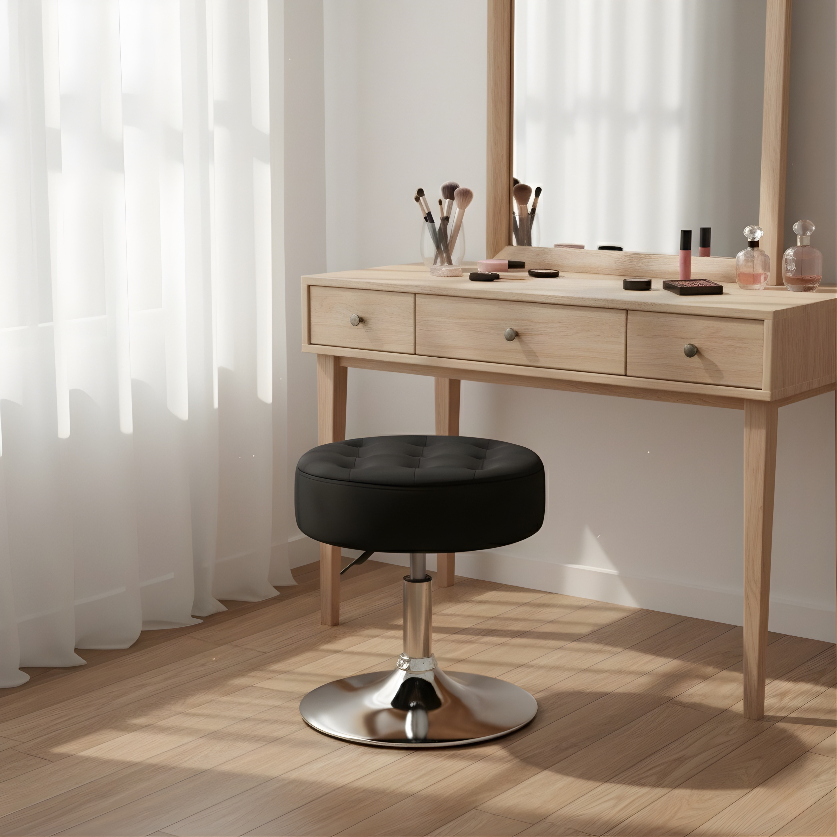 Nutech Impex Tufted Velvet Vanity Stool with 360° Swivel & Height Adjustment