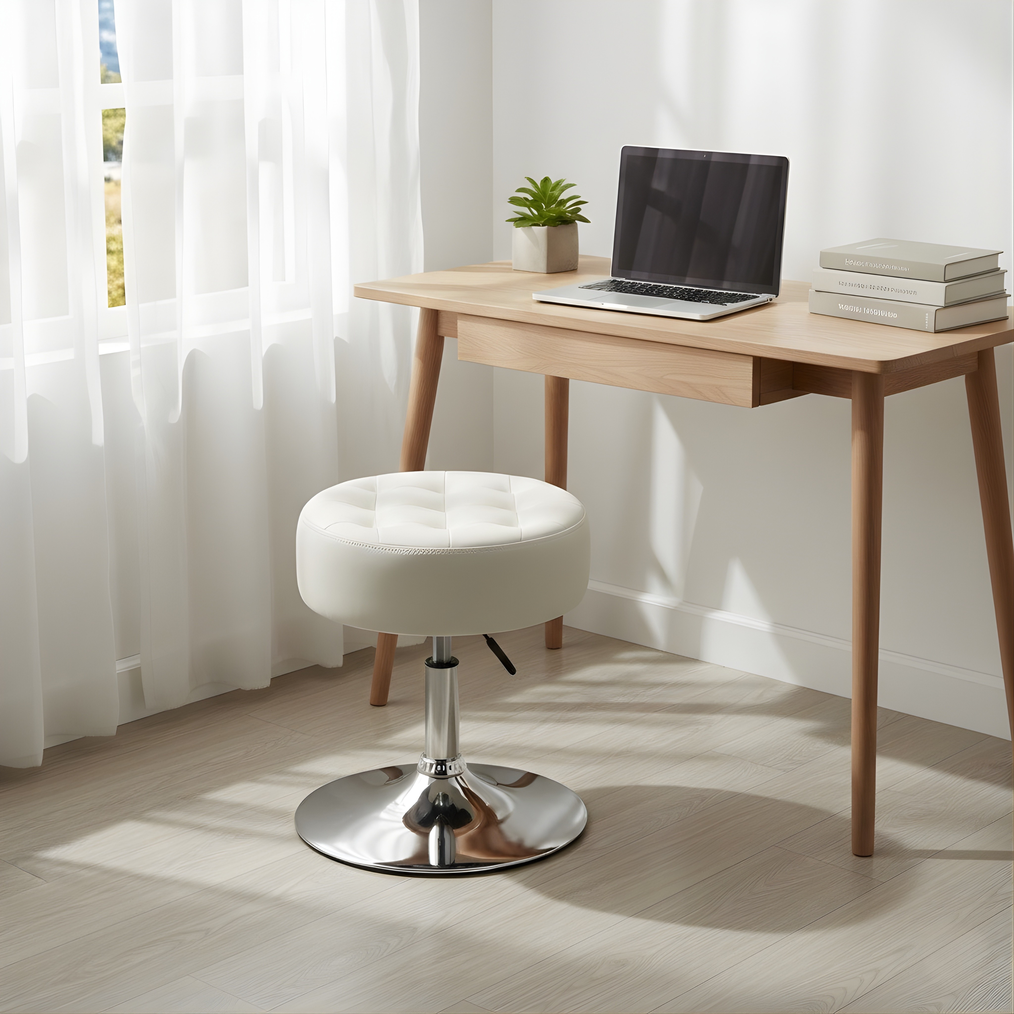 Nutech Impex Tufted Velvet Vanity Stool with 360° Swivel & Height Adjustment