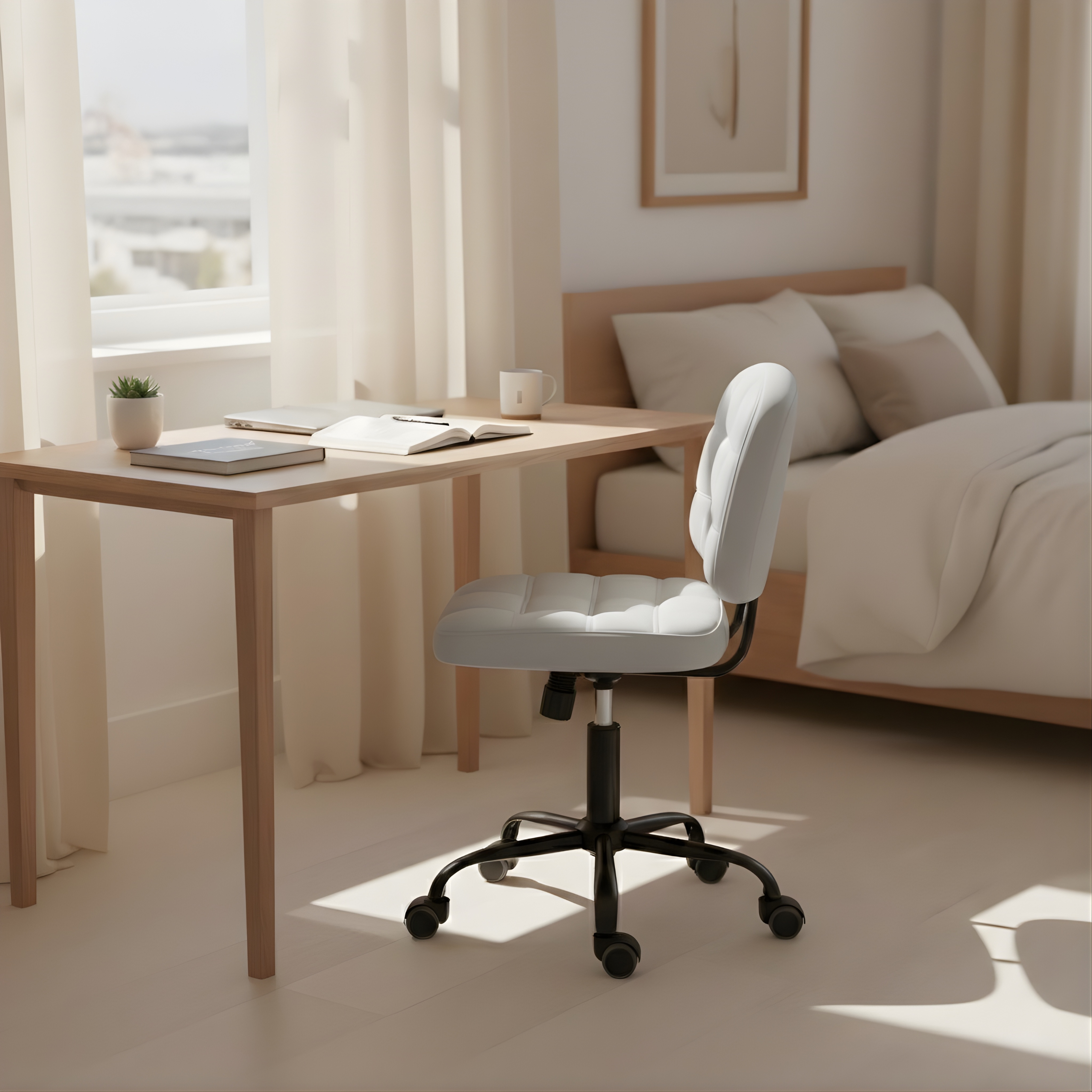 Armless Ergonomic Swivel Office Chair with Wheels & Adjustable Height