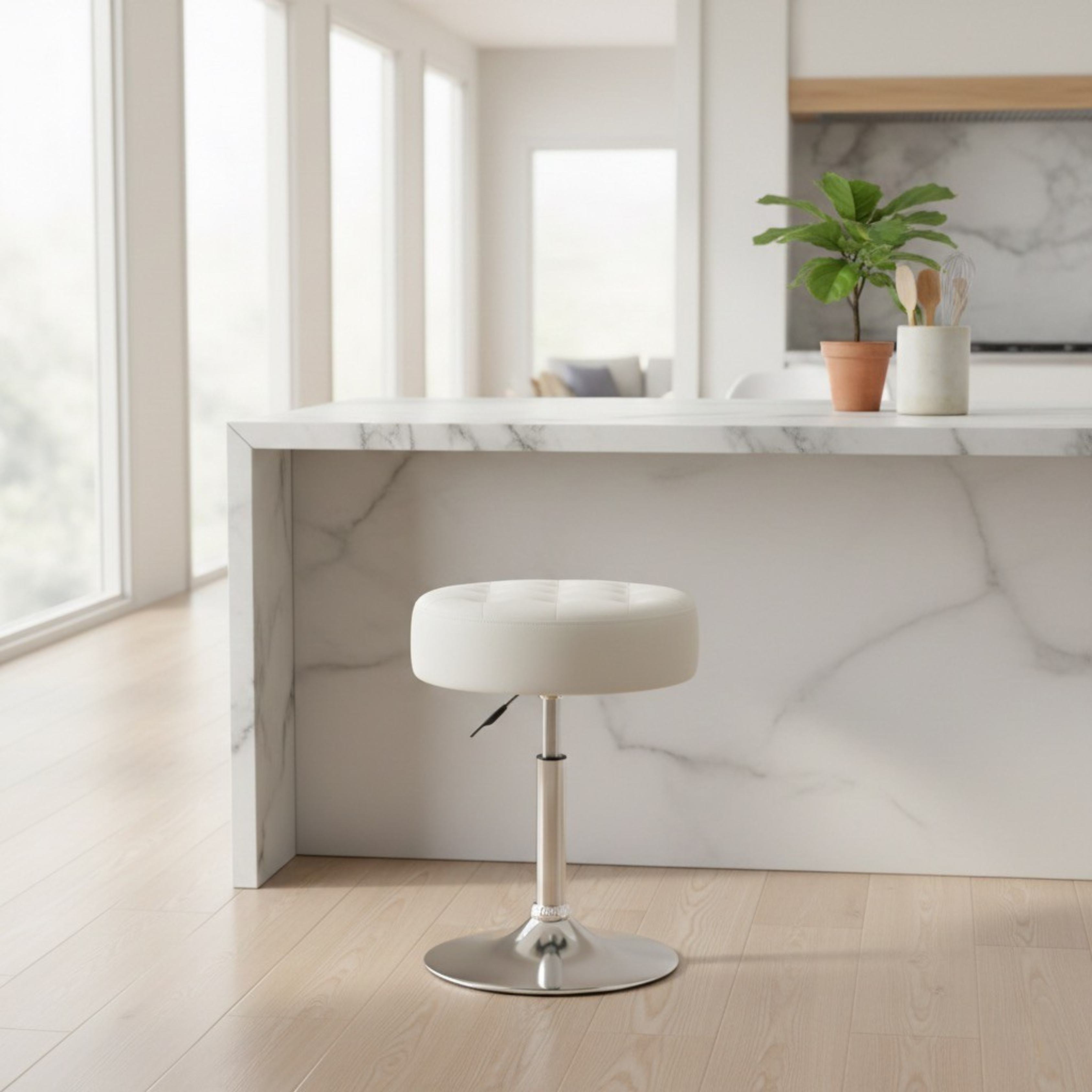 Nutech Impex Tufted Velvet Vanity Stool with 360° Swivel & Height Adjustment