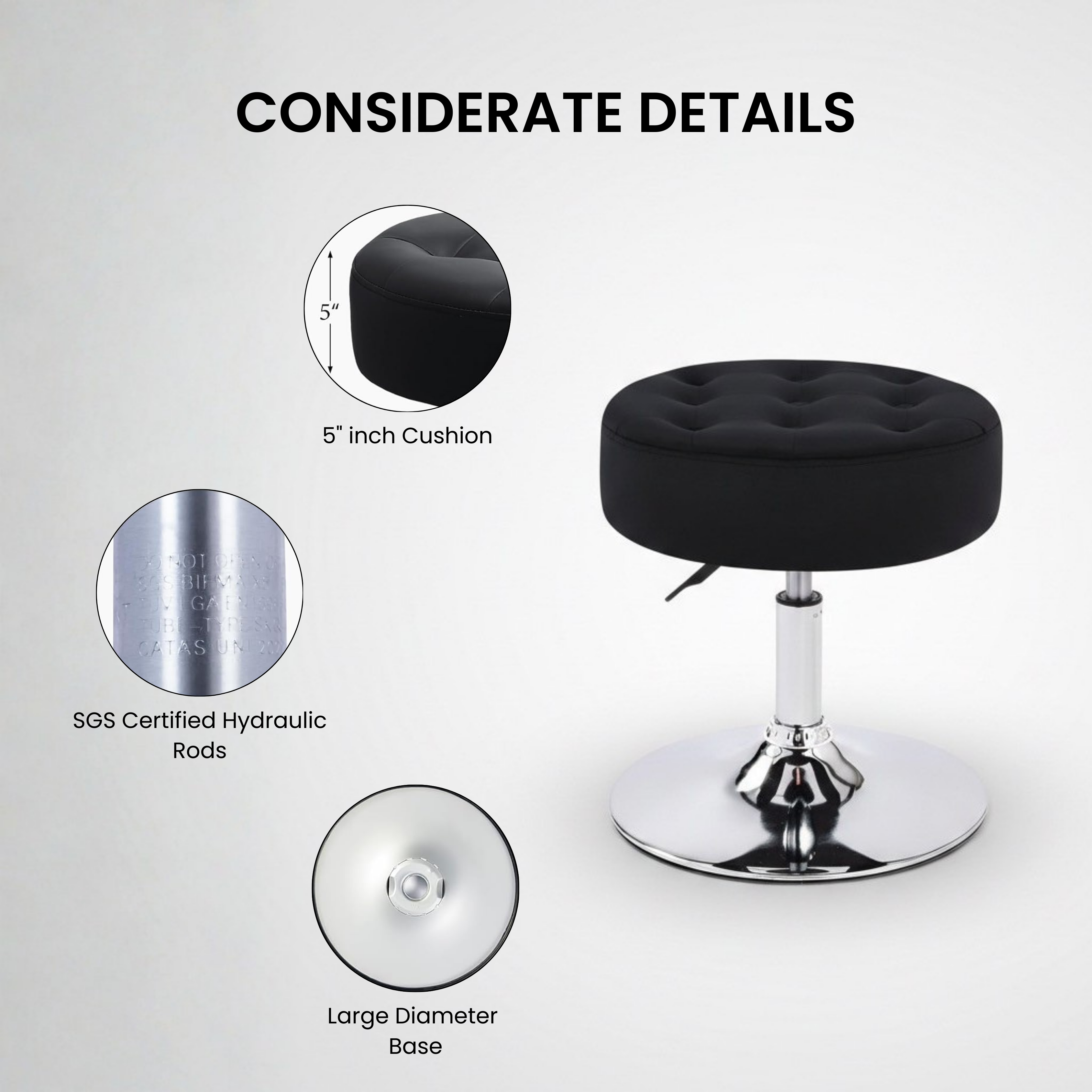 Nutech Impex Tufted Velvet Vanity Stool with 360° Swivel & Height Adjustment