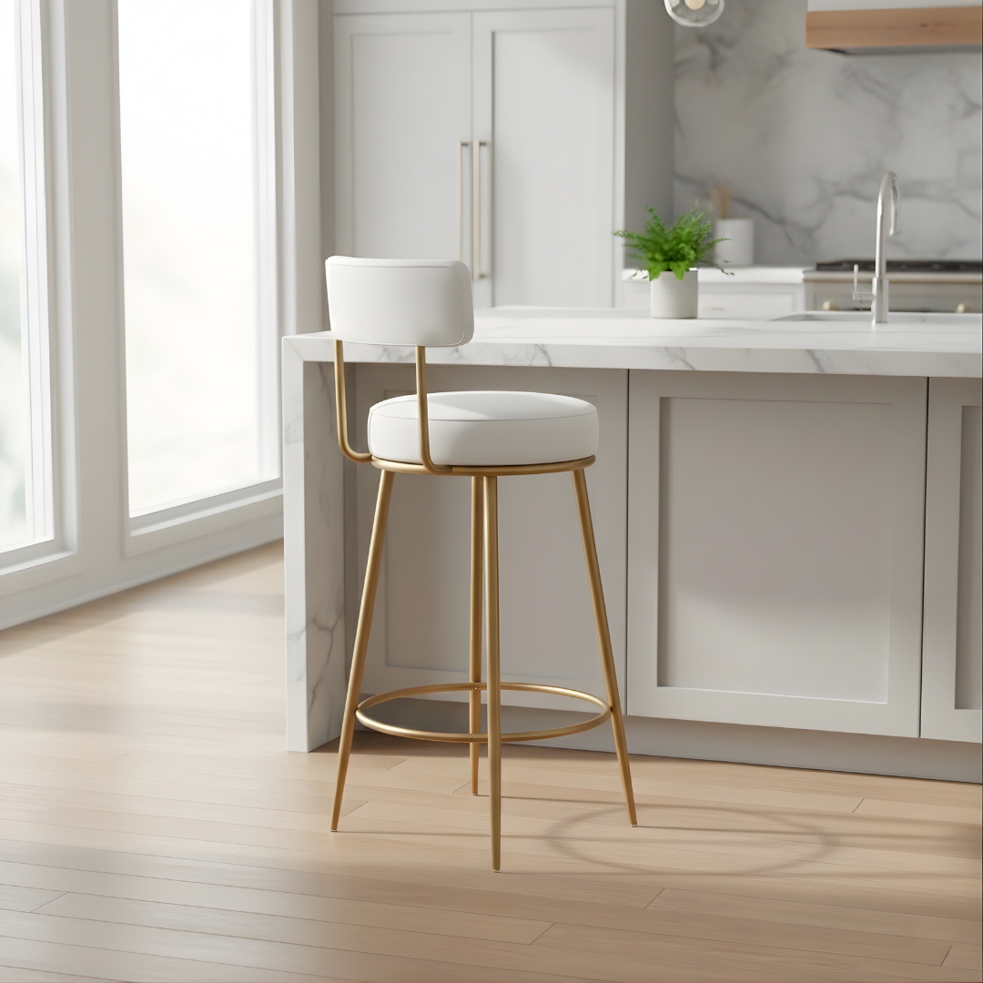 Velvet Counter Stool with Padded Backrest with Black & Gold Legs | Kitchen & Bar Seating