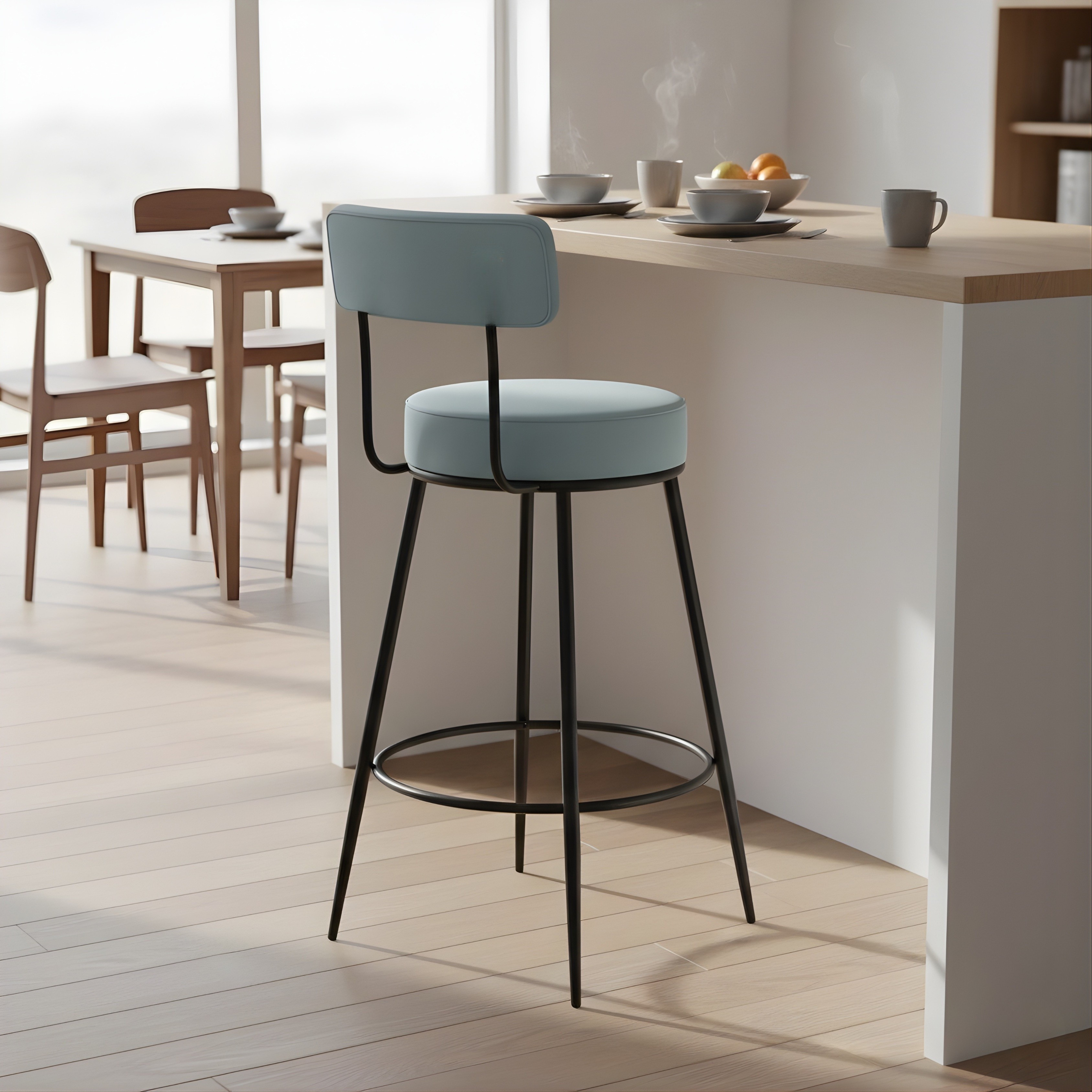 Velvet Counter Stool with Padded Backrest with Black & Gold Legs | Kitchen & Bar Seating