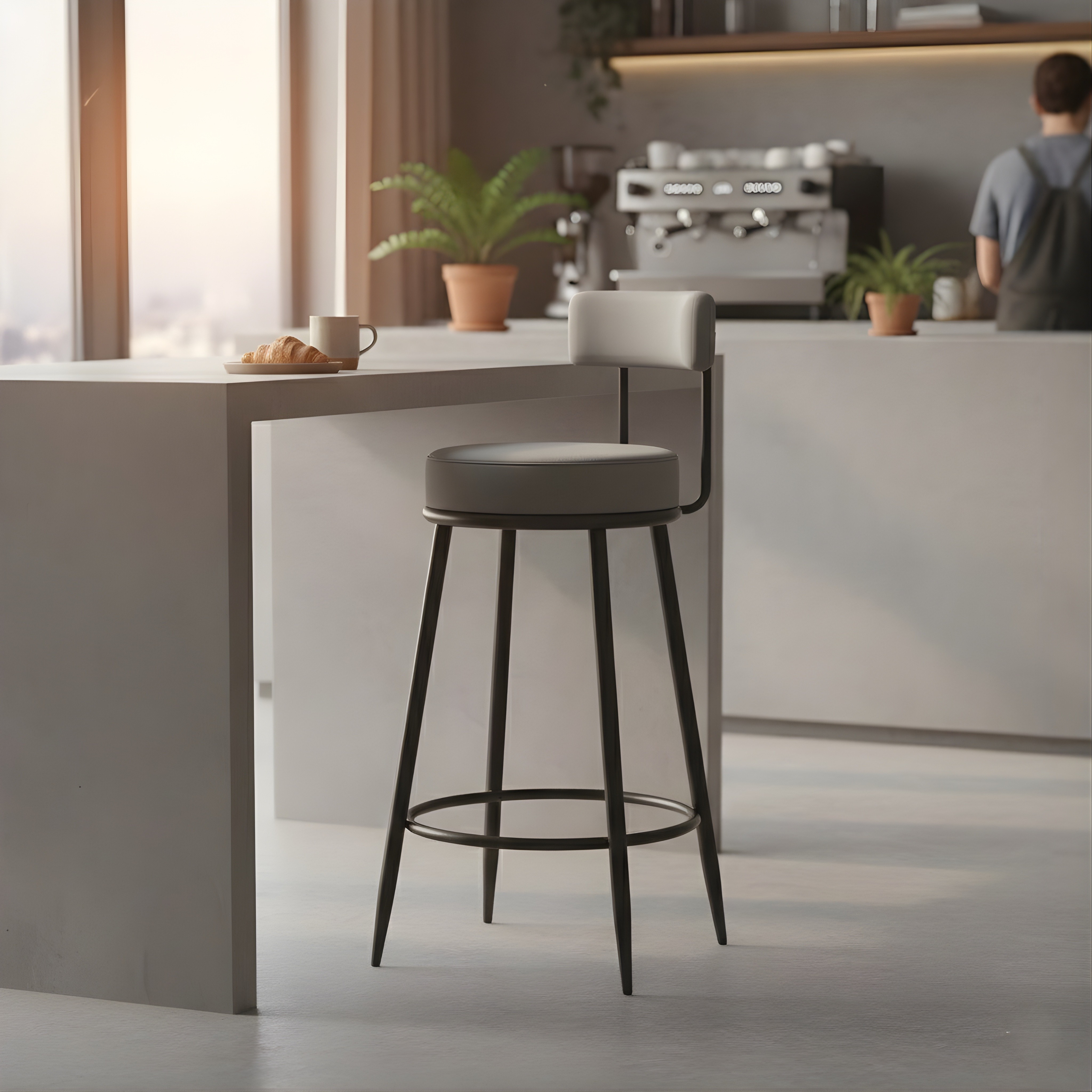 Velvet Counter Stool with Padded Backrest with Black & Gold Legs | Kitchen & Bar Seating