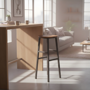 Wooden Top Tall Bar Stool with Metal Frame & Footrest | Kitchen Counter Seating