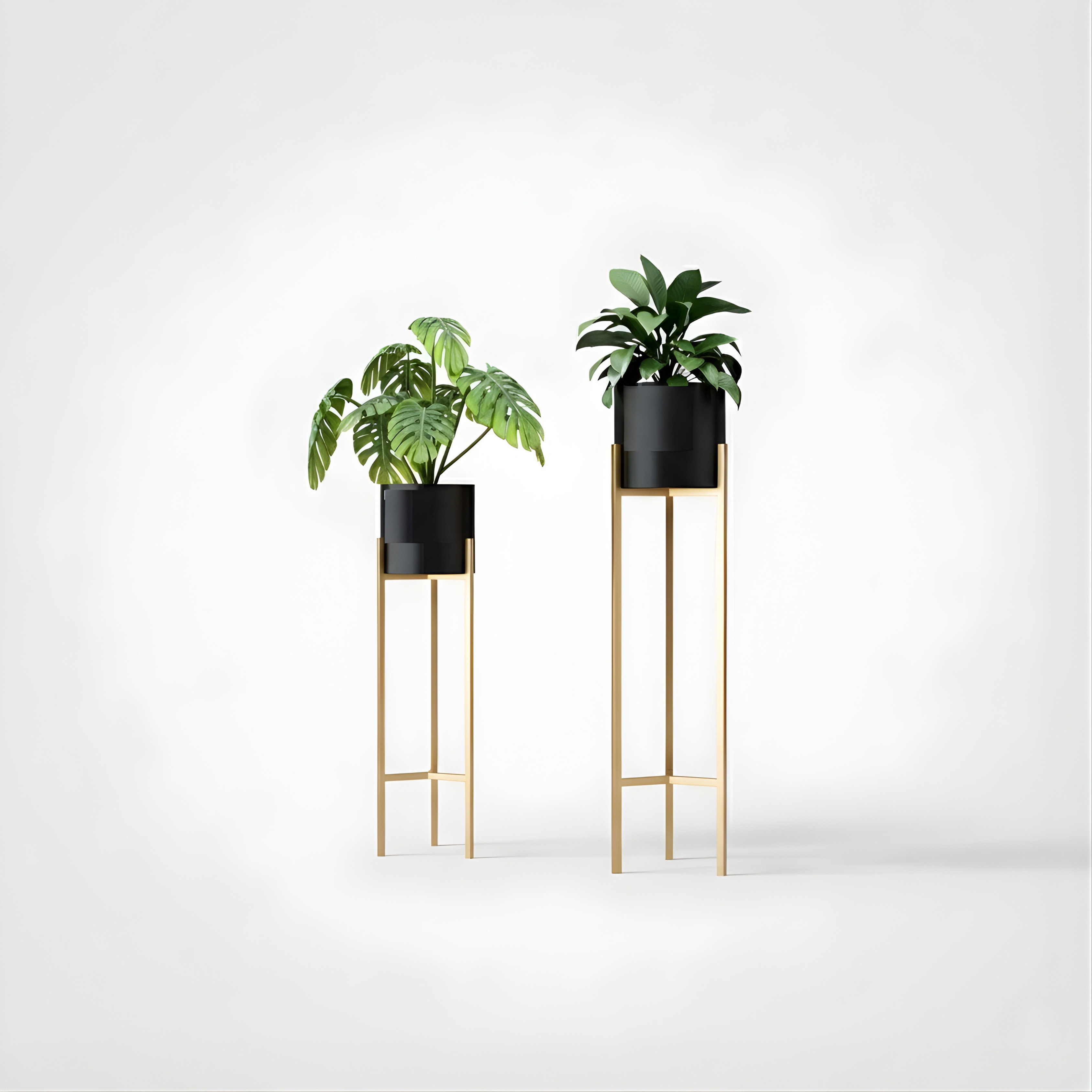 Indoor Metal Plant Stand with Gold Pot | Floor Planter Set of 2 for Living Room & Balcony