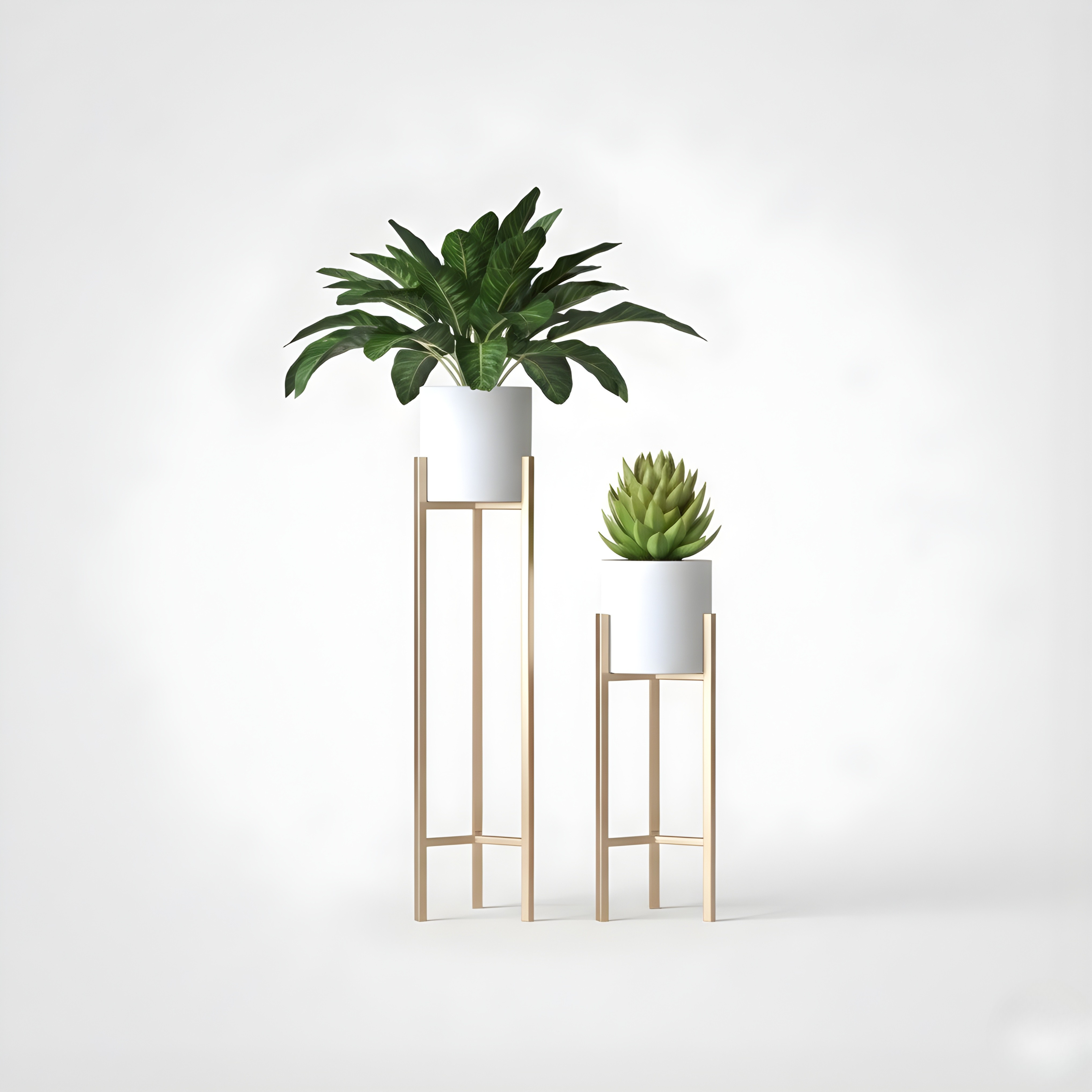 Indoor Metal Plant Stand with Gold Pot | Floor Planter Set of 2 for Living Room & Balcony