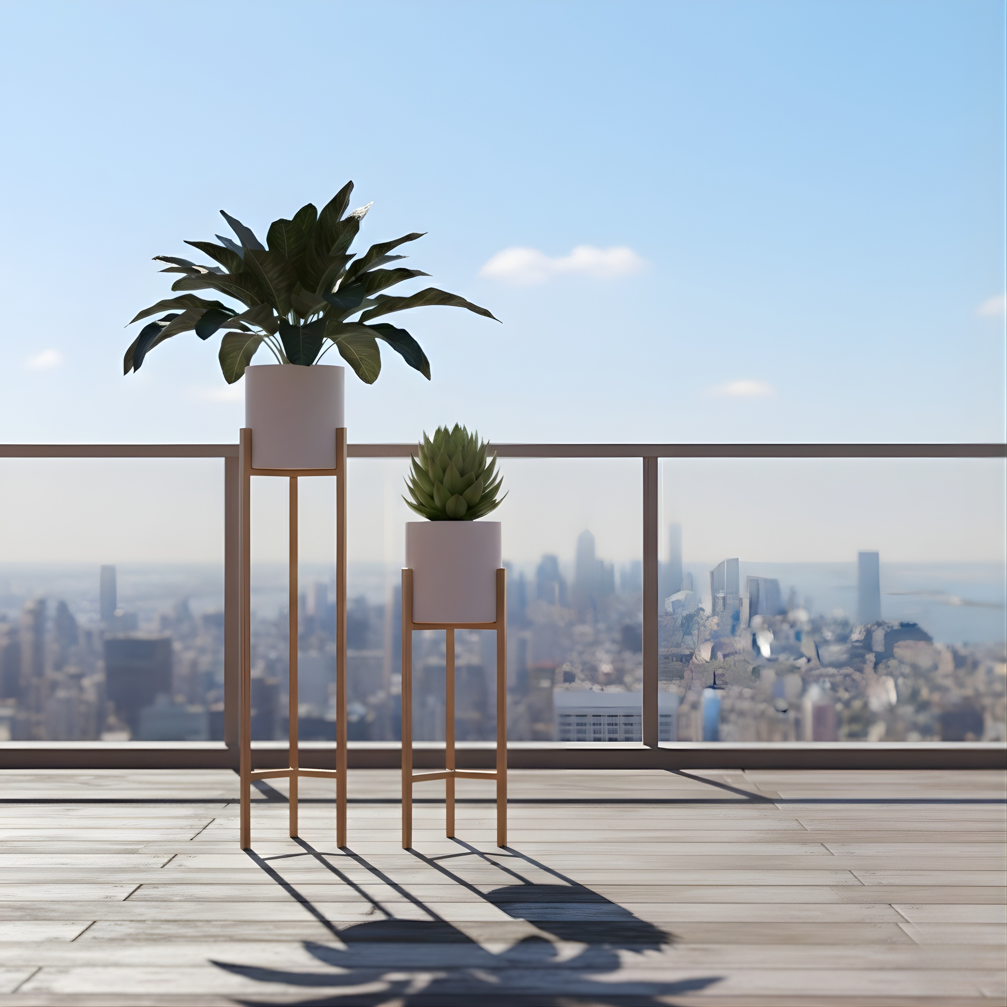 Indoor Metal Plant Stand with Gold Pot | Floor Planter Set of 2 for Living Room & Balcony