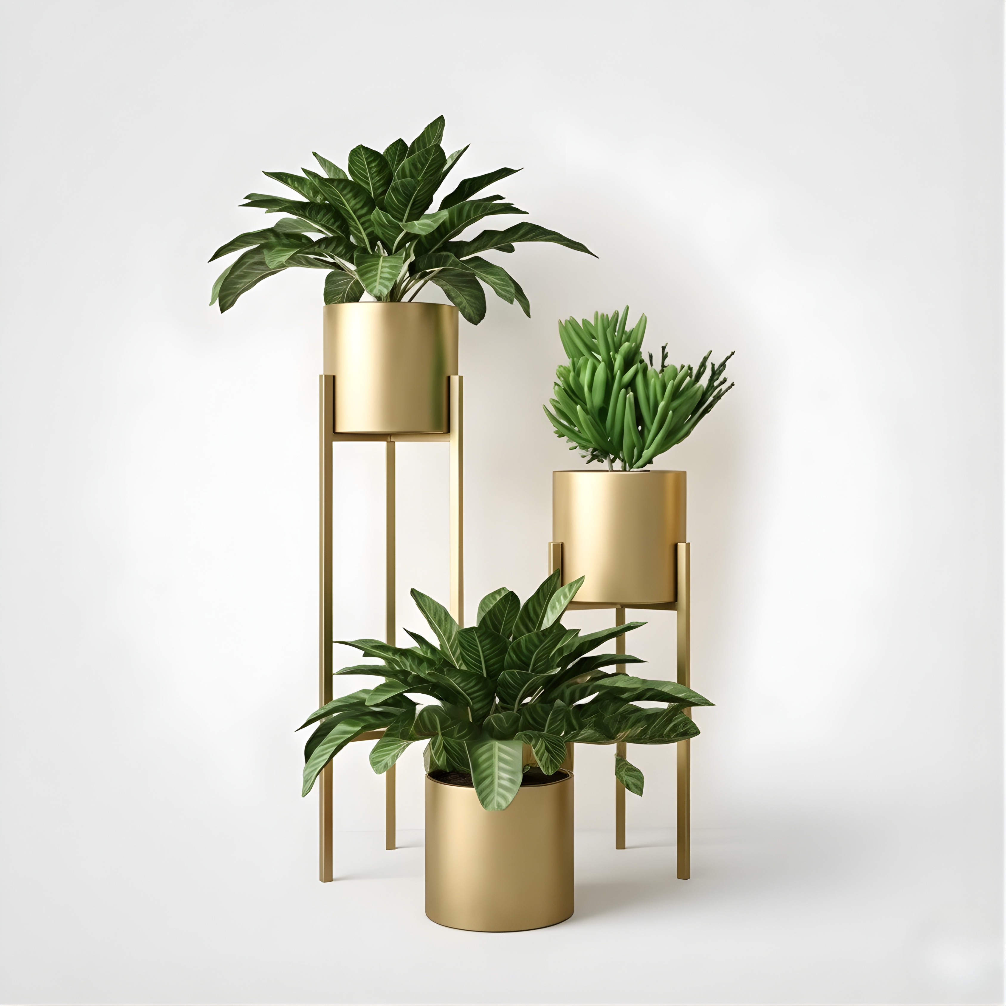 Indoor Metal Plant Stand with Gold Pot | Floor Planter Set of 2 for Living Room & Balcony