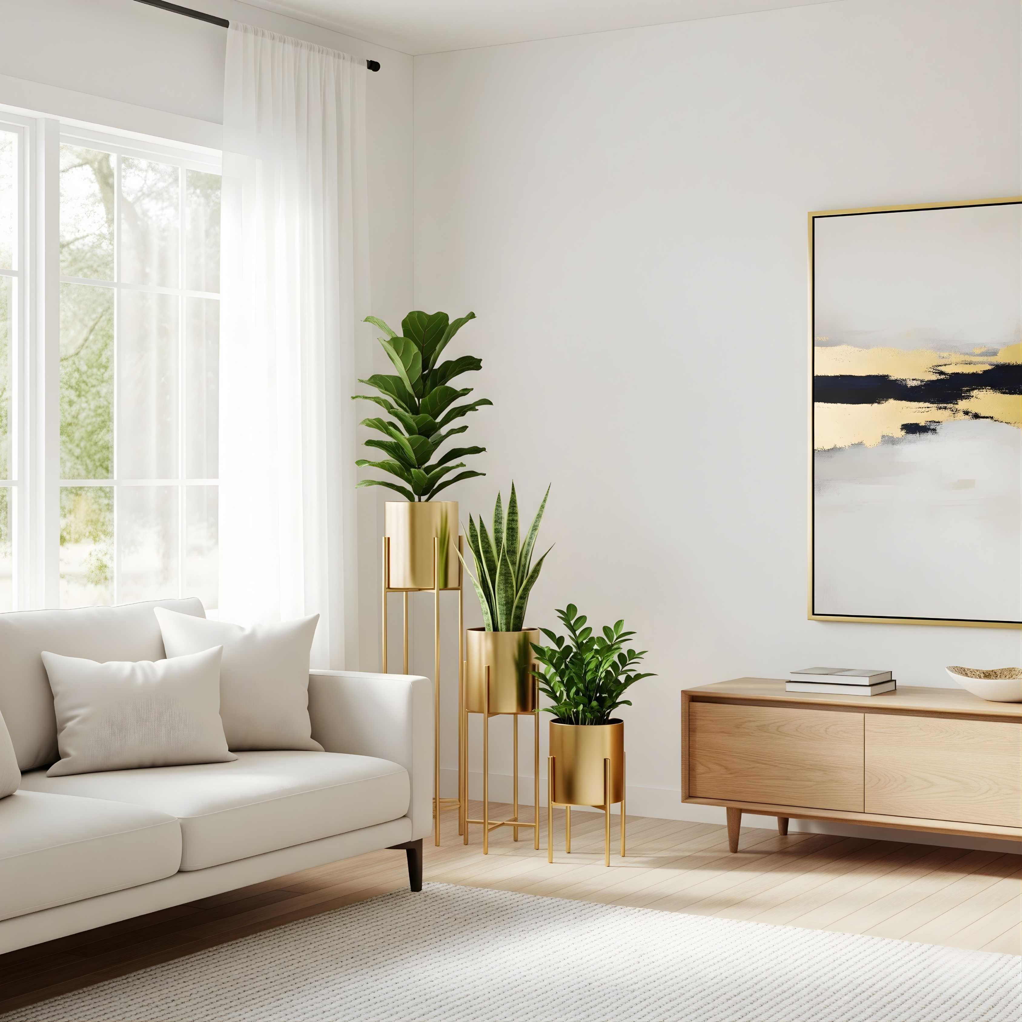 Indoor Metal Plant Stand with Gold Pot | Floor Planter Set of 2 for Living Room & Balcony